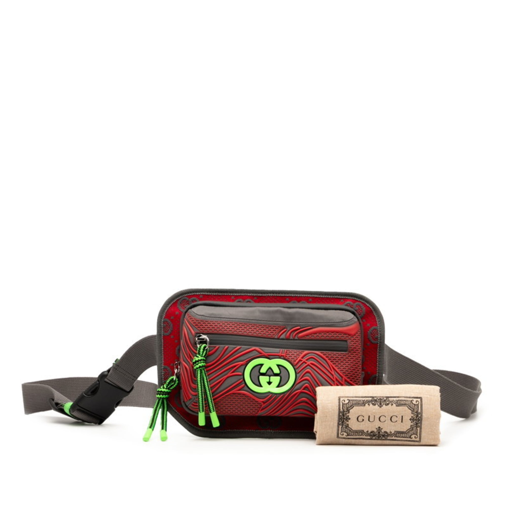 Gucci Gray Green Red Color Nylon Rubber Sling Bag (Pre-Owned)