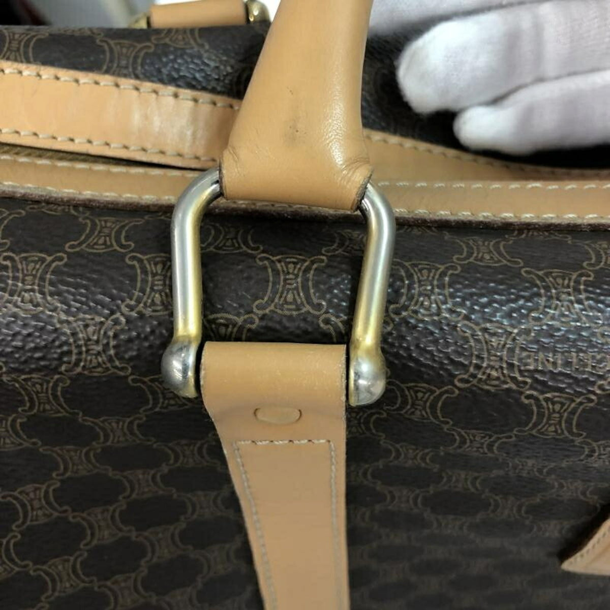 Celine Macadam Brown Boston Bag Handbag (Pre-Owned)