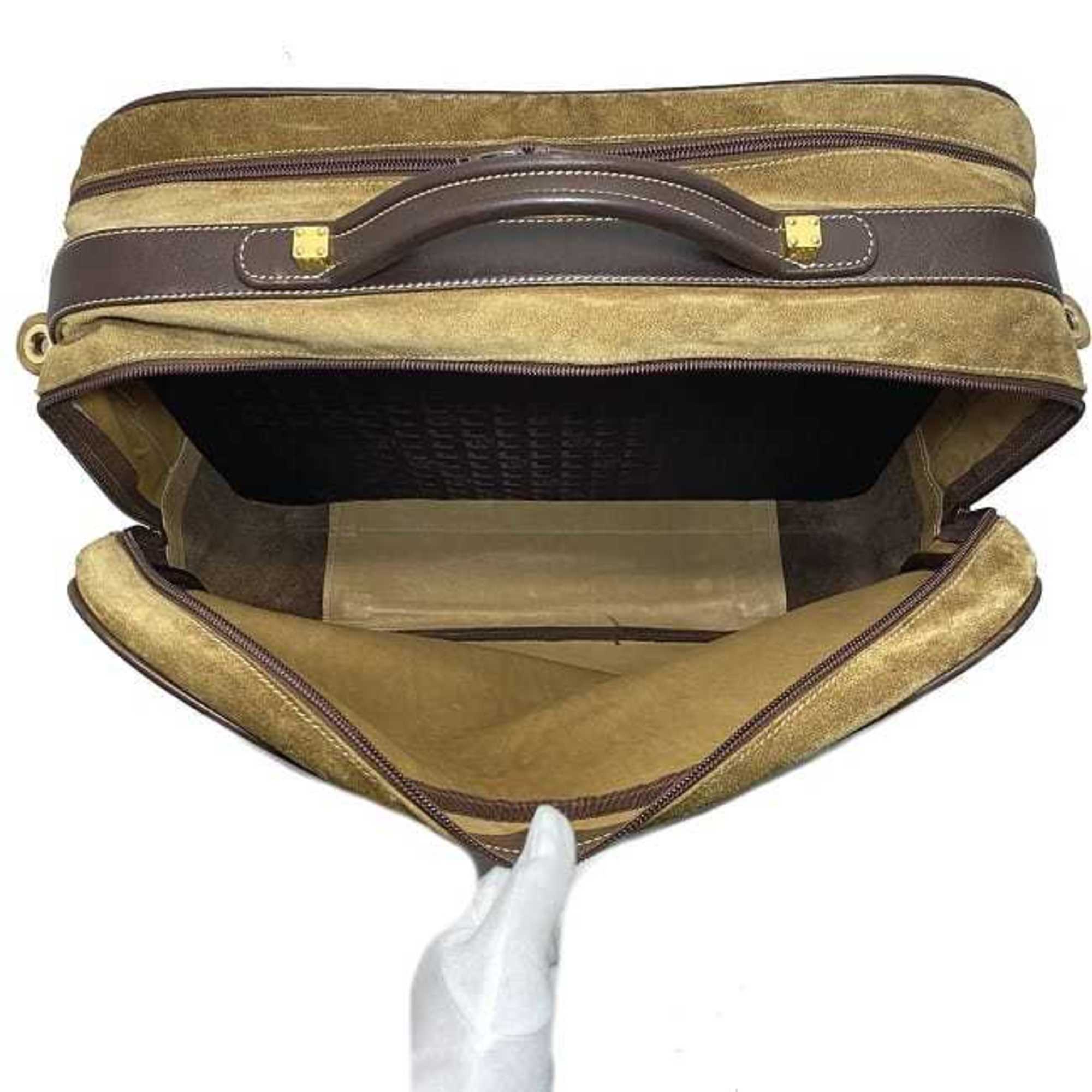 Loewe Beige Brown Suede Leather Boston Bag Handbag (Pre-Owned)