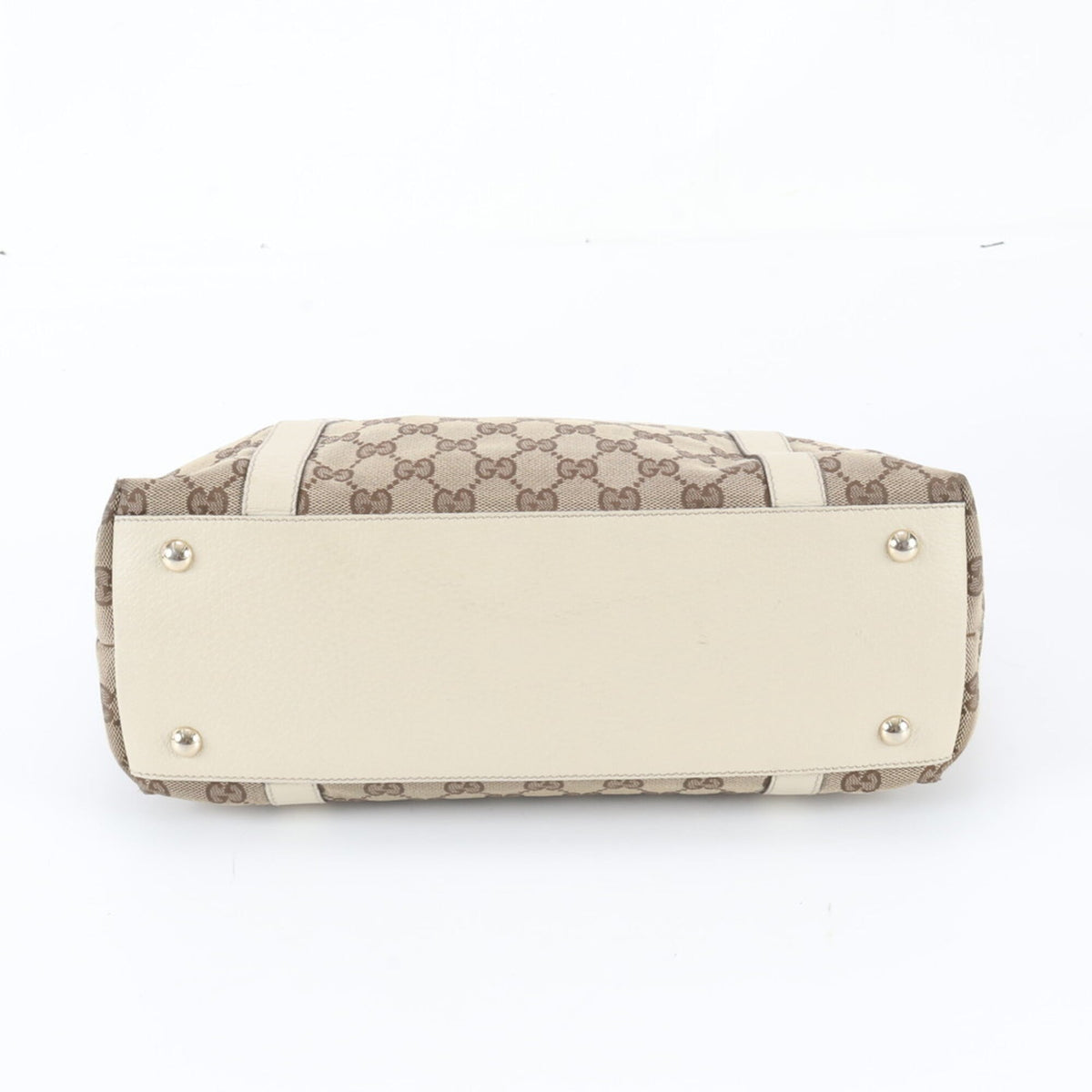 Gucci Beige Leather Canvas Handbag Shoulder Bag Tote Bag (Pre-Owned)