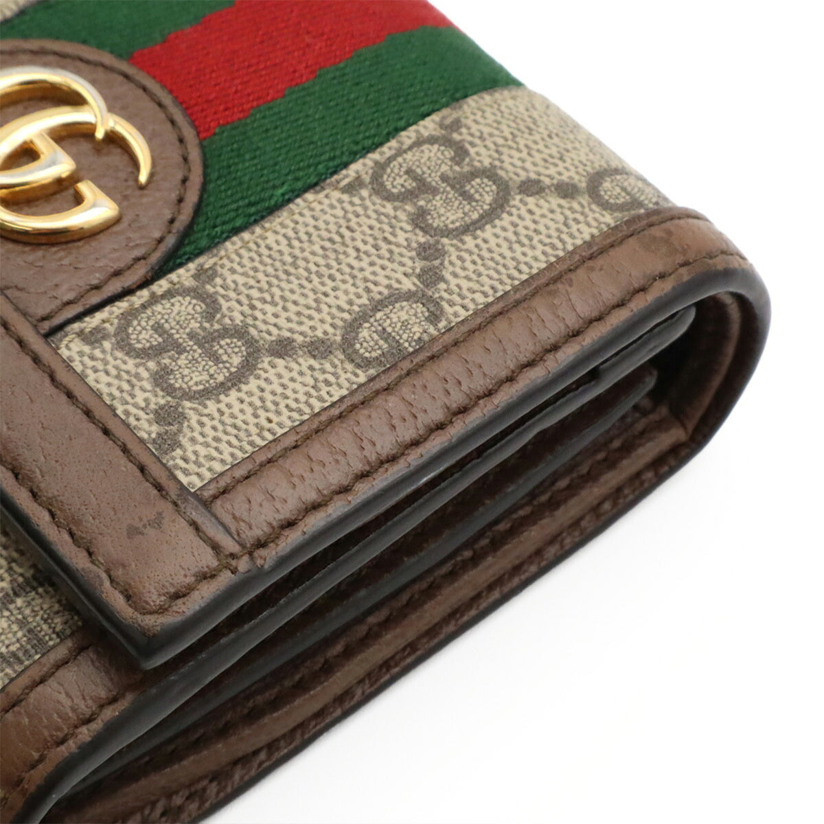 Gucci Beige Brown Green Red Color Gg Supreme Canvas Leather Wallet (Bi-Fold) (Pre-Owned)