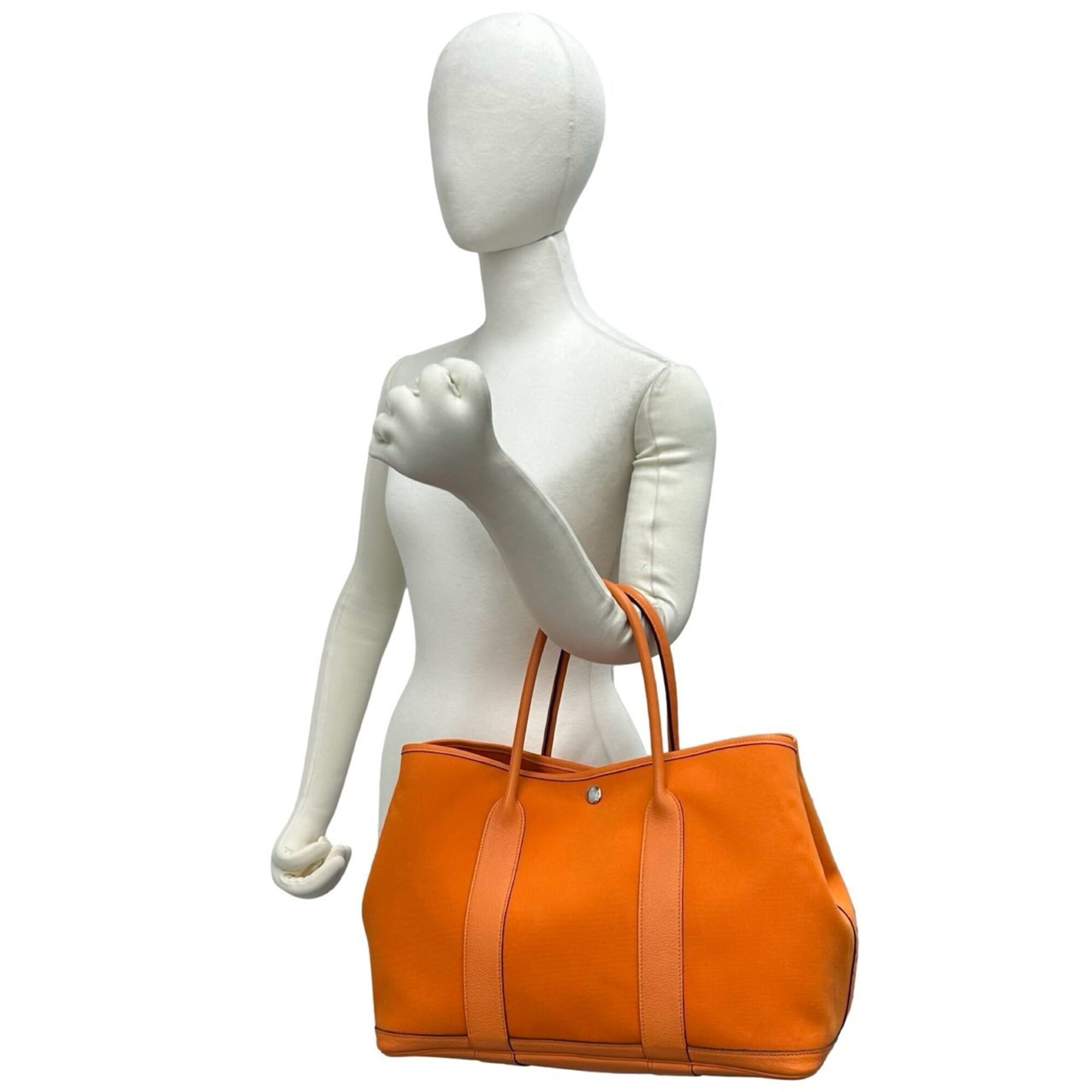 Hermes Orange Toile Officier Buffalo Leather Handbag Tote Bag (Pre-Owned)