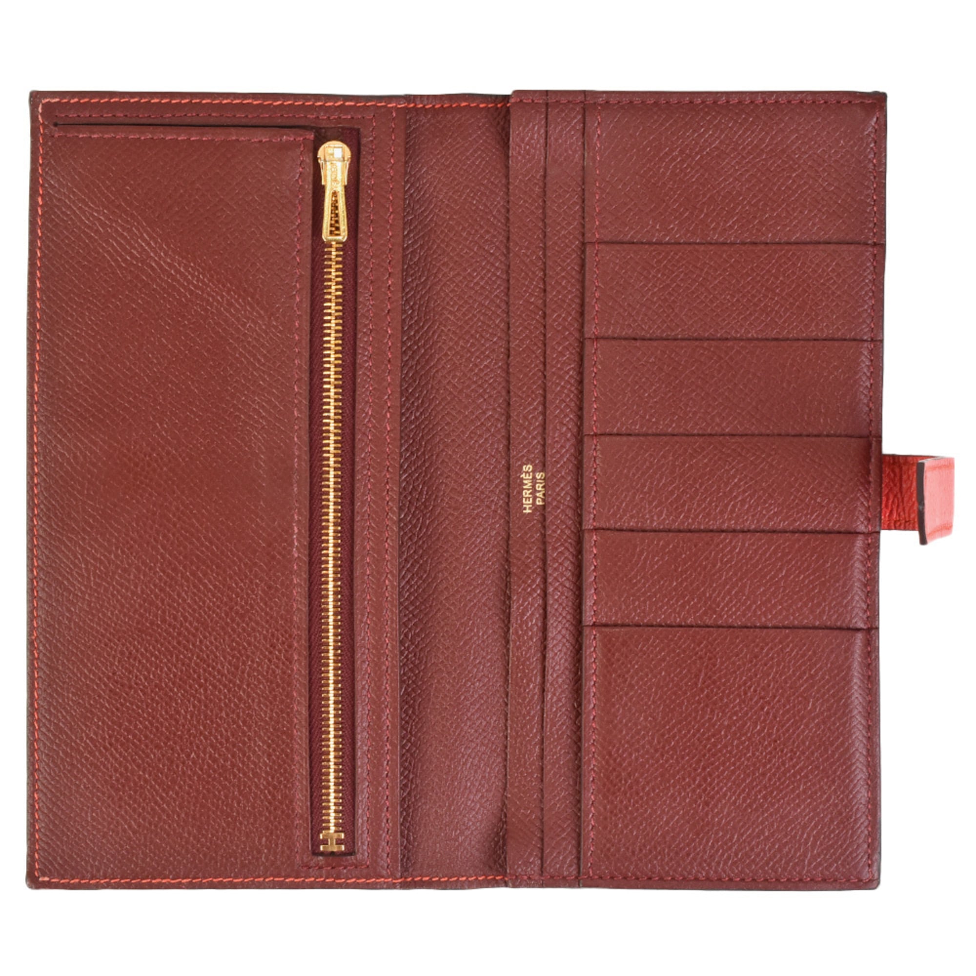 Hermes Bearn Capucine Rouge H Epsom Leather Long Wallet (Bi-Fold) (Pre-Owned)