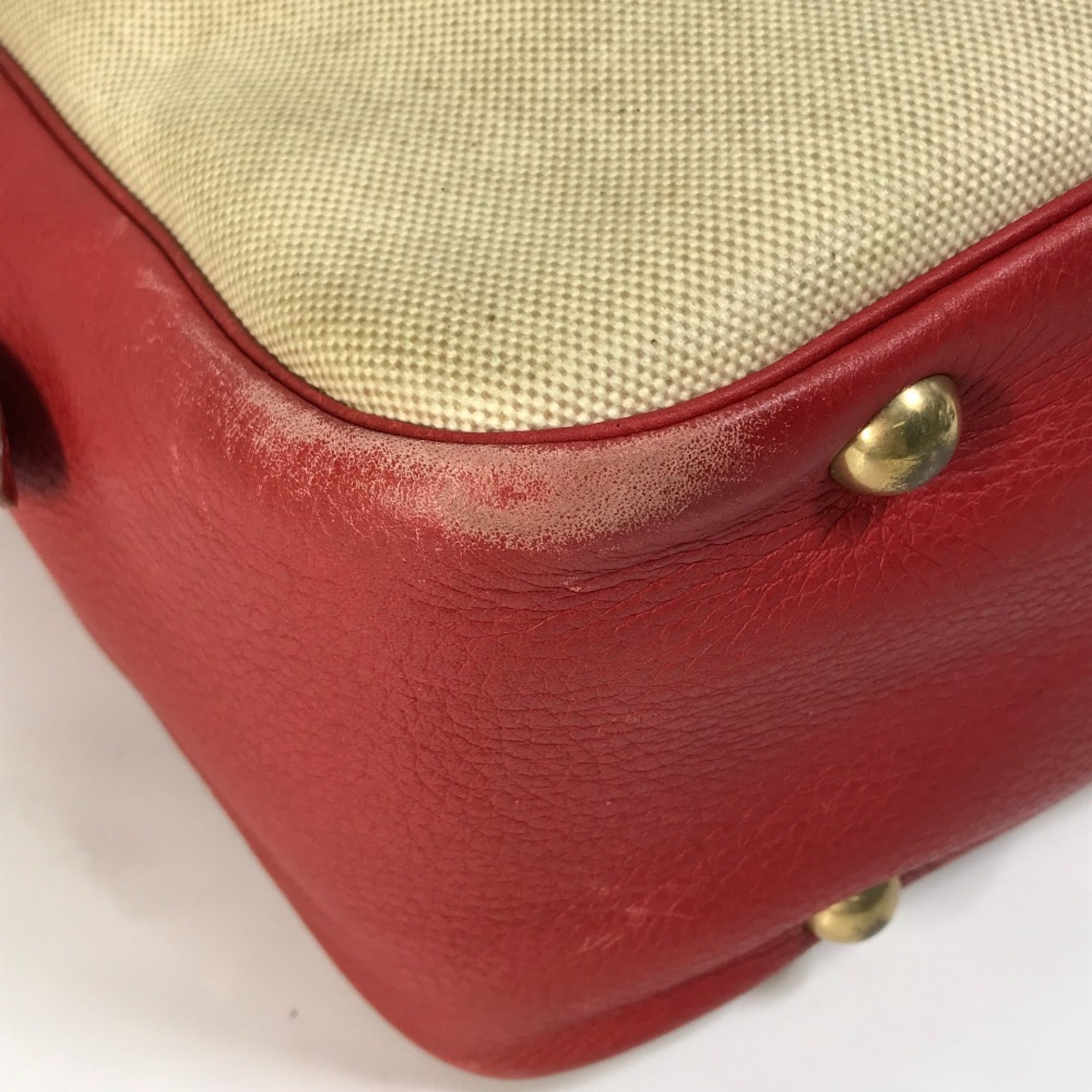 Hermes Beige Red Color Toile H Leather Shoulder Bag (Pre-Owned)