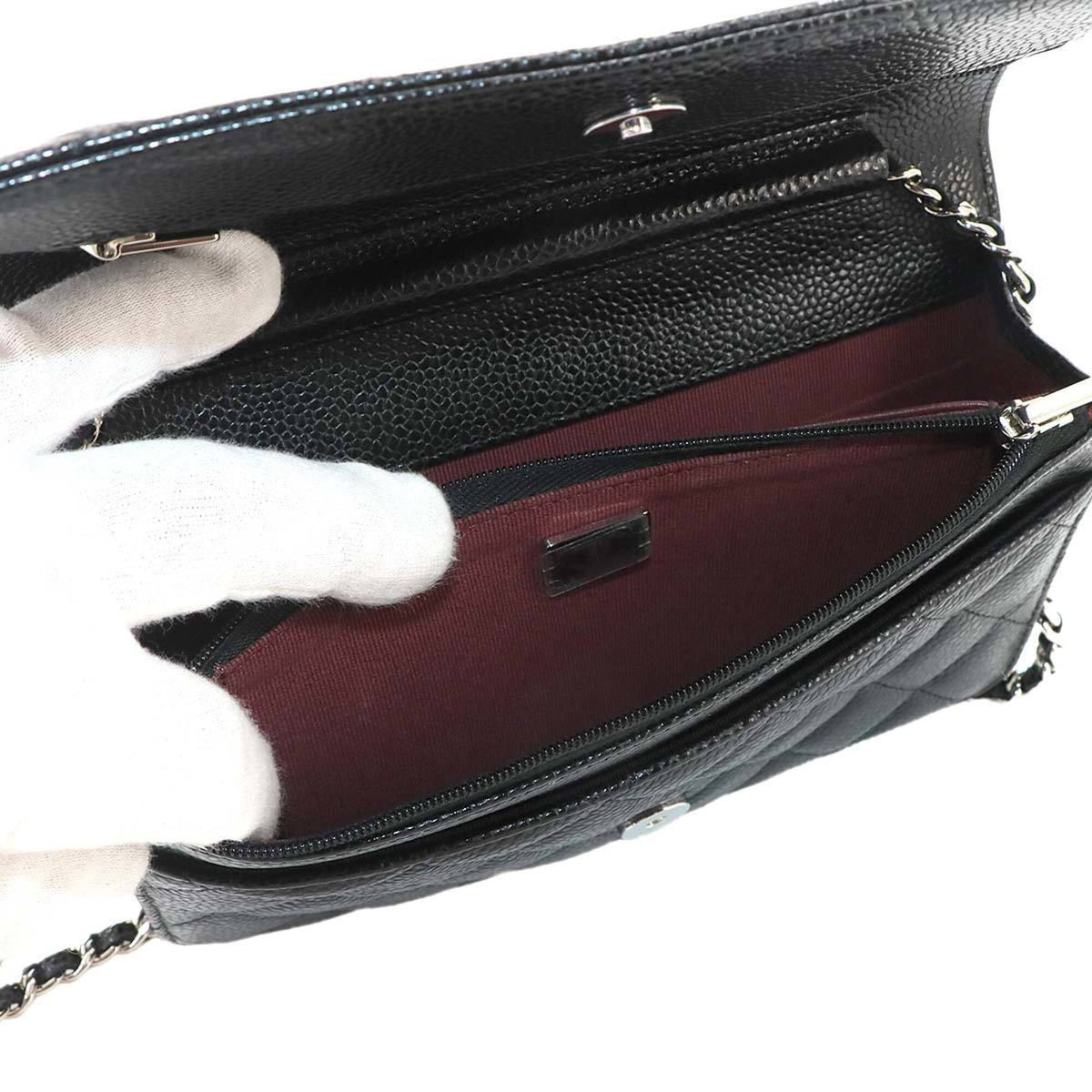 Chanel Black Grained Calfskin Chain/Shoulder Wallet (Pre-Owned)