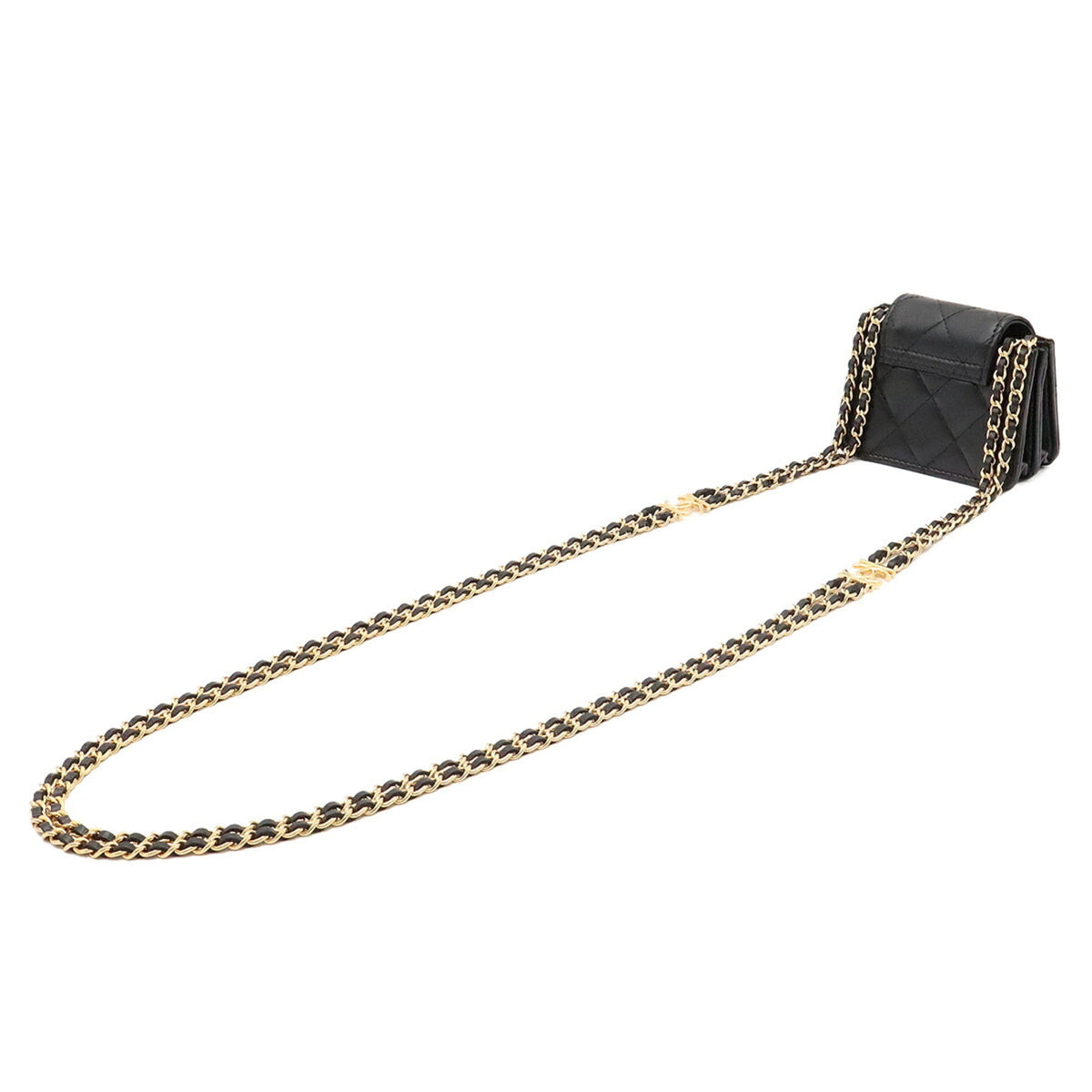 Chanel Matelasse Black Leather Pochette Shoulder Bag (Pre-Owned)
