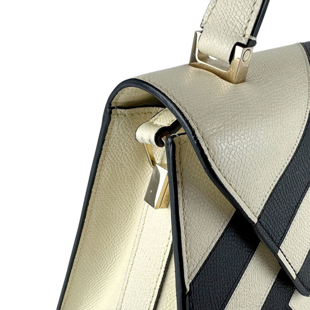Valextra Black Ivory Leather Handbag Shoulder Bag (Pre-Owned)