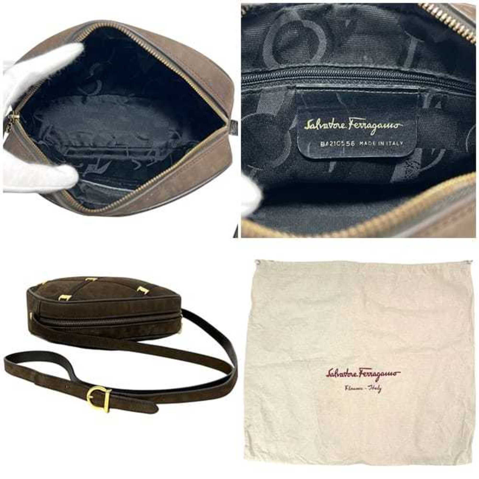 Salvatore Ferragamo Vara Brown Suede Leather Shoulder Bag (Pre-Owned)