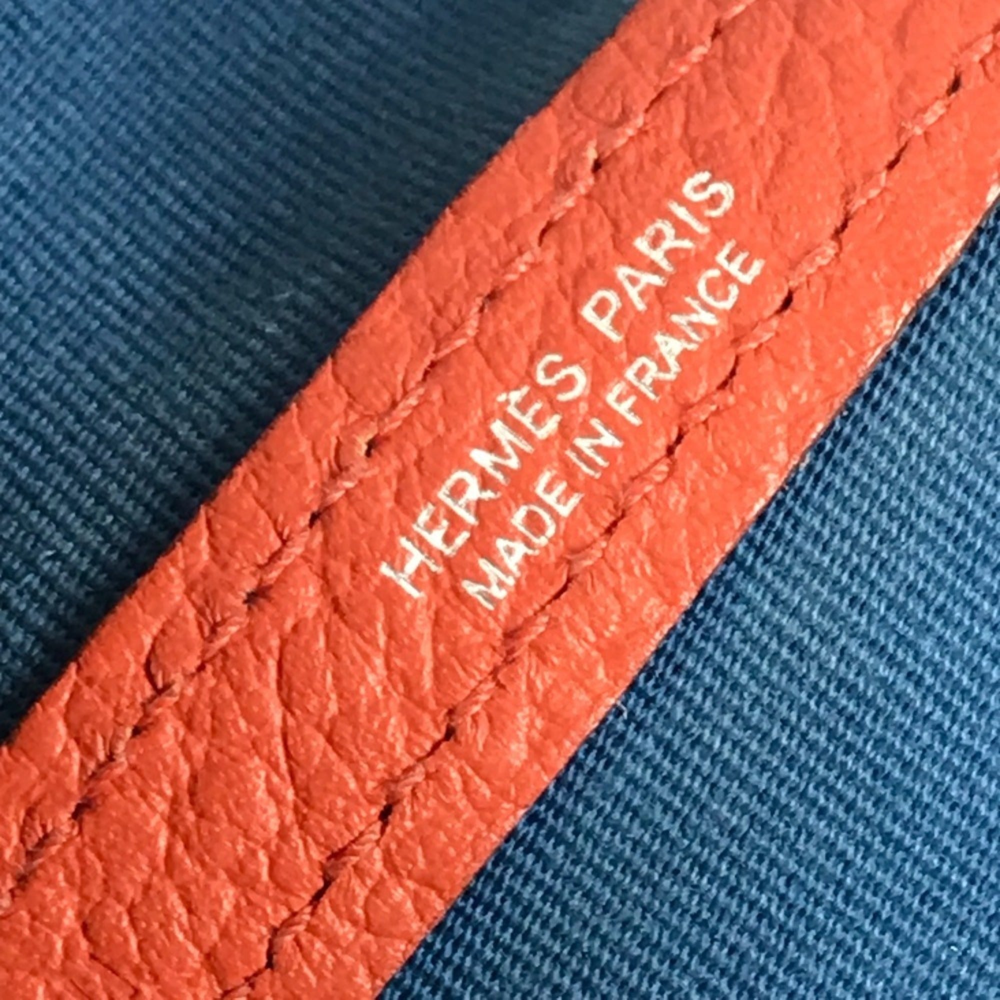 Hermes Blue Orange Canvas Leather Handbag Tote Bag (Pre-Owned)