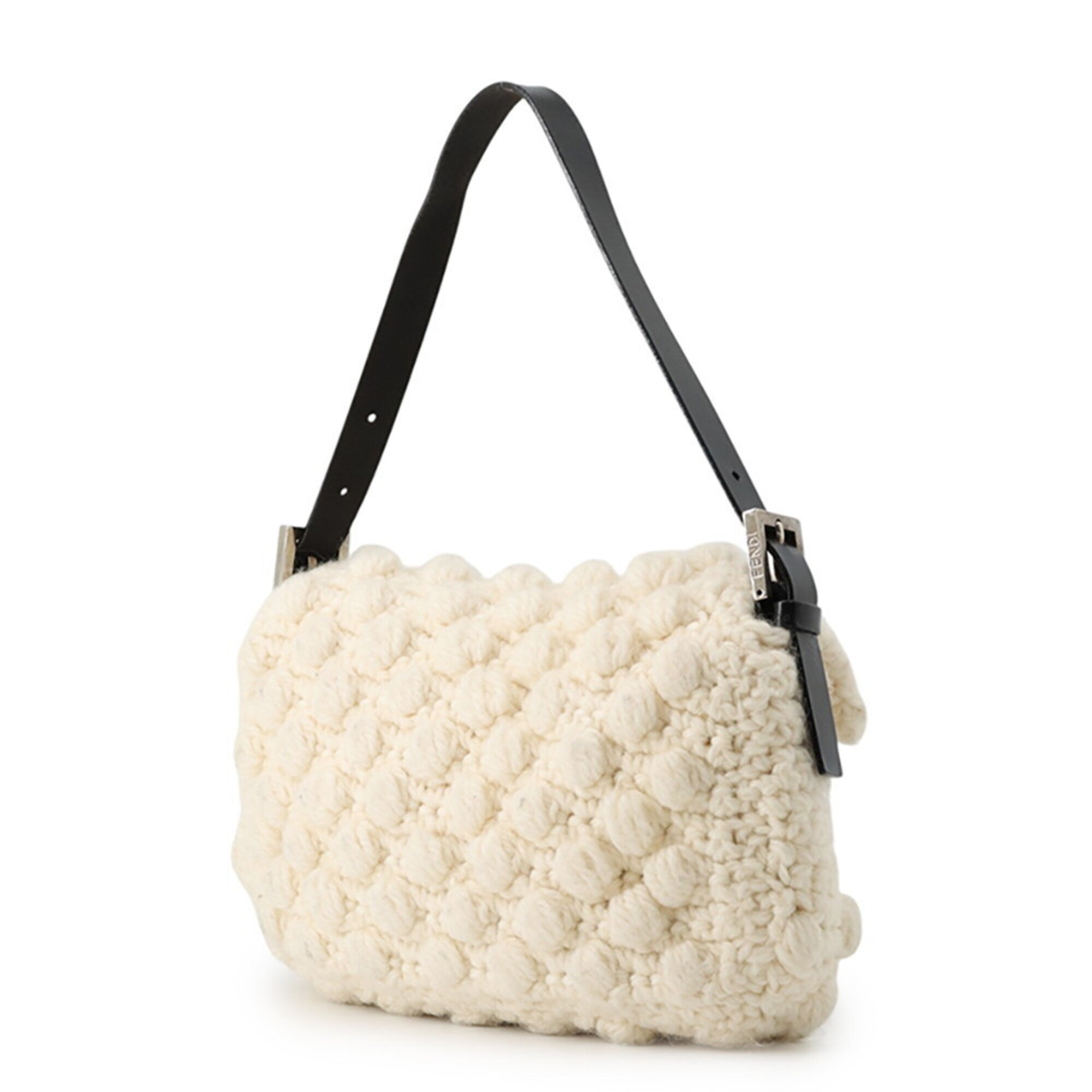 Fendi Black White Wool Leather Handbag (Pre-Owned)