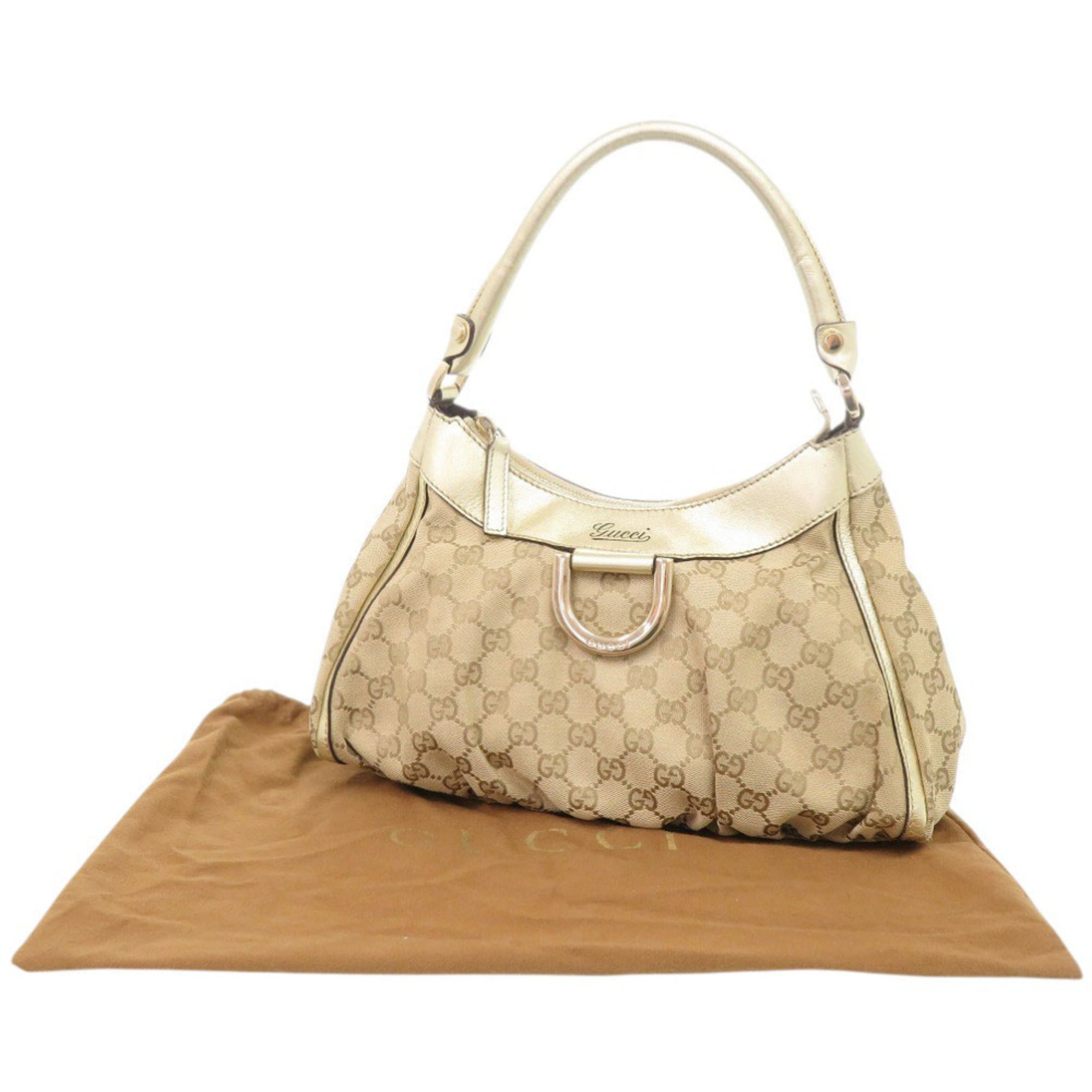 Gucci Beige Gold Gg Canvas Handbag (Pre-Owned)