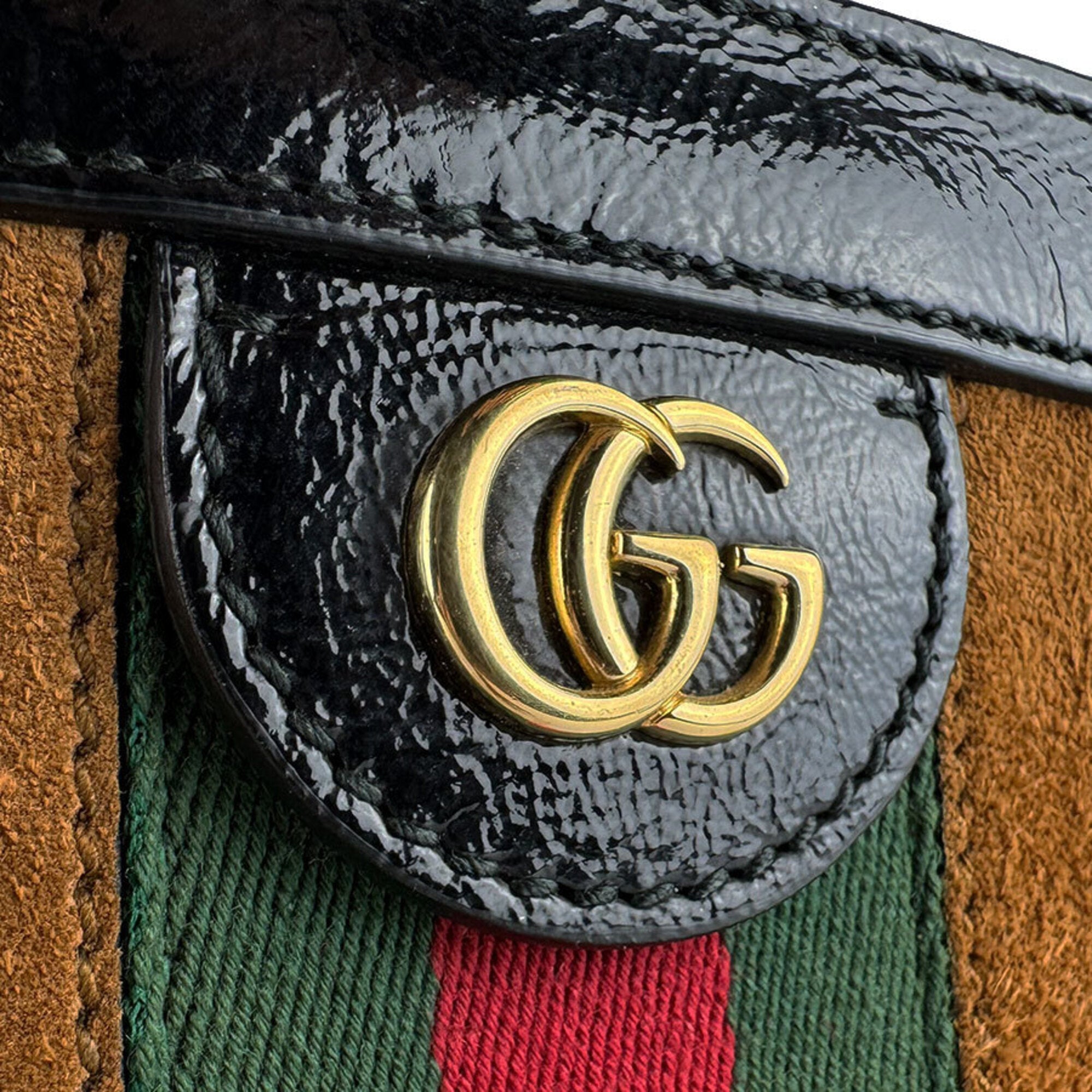 Gucci Black Brown Suede Patent Leather Shoulder Bag (Pre-Owned)