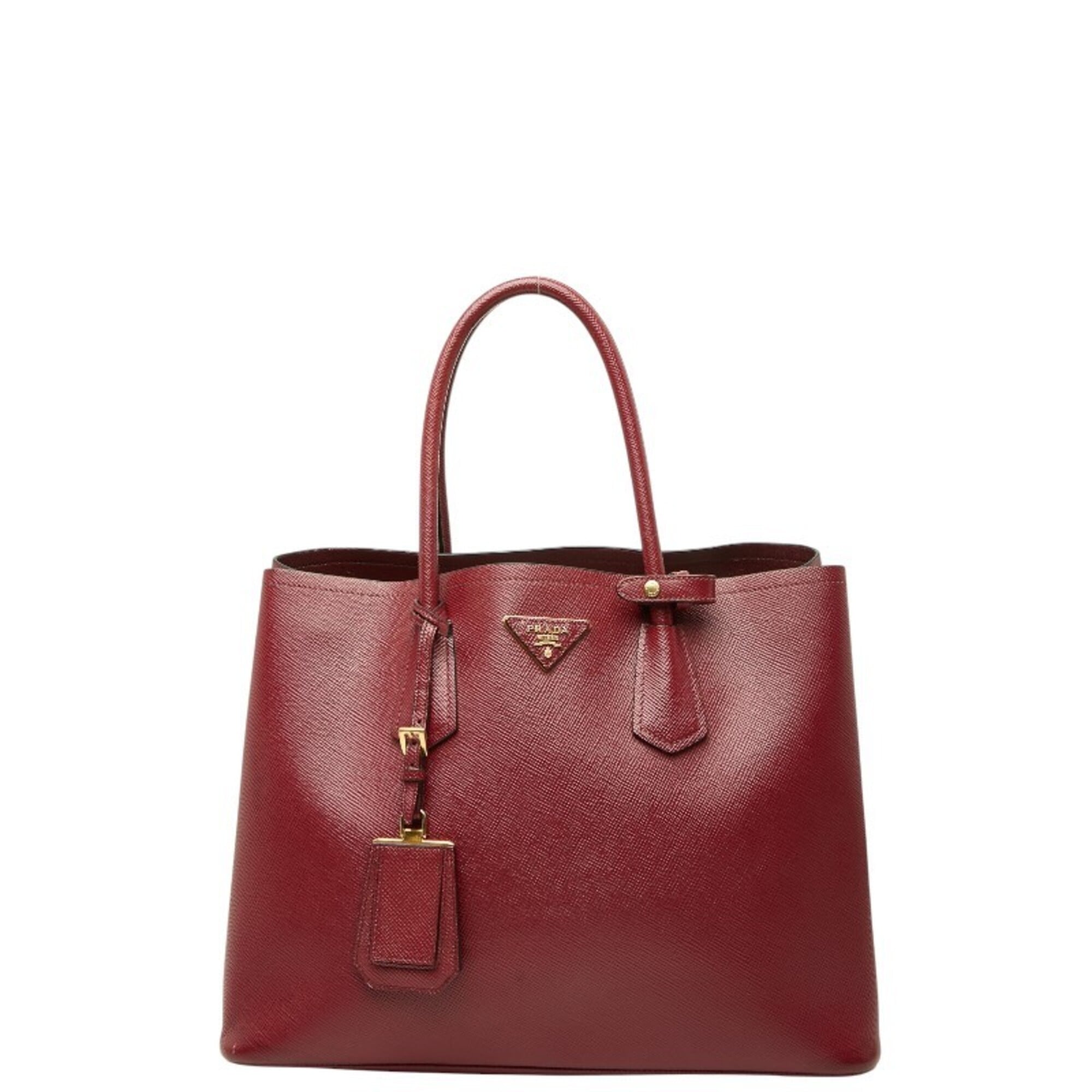 Prada Red Color Wine Leather Handbag Tote Bag (Pre-Owned)