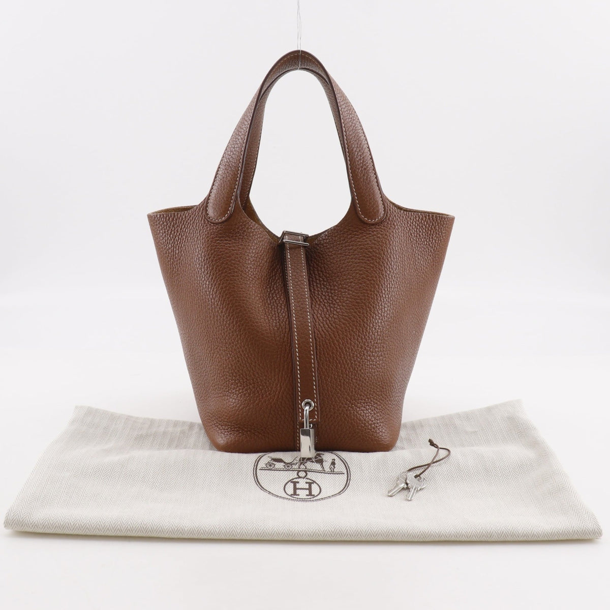 Hermes Picotin Brown Gold Brown Taurillon Clemence Leather Handbag (Pre-Owned)