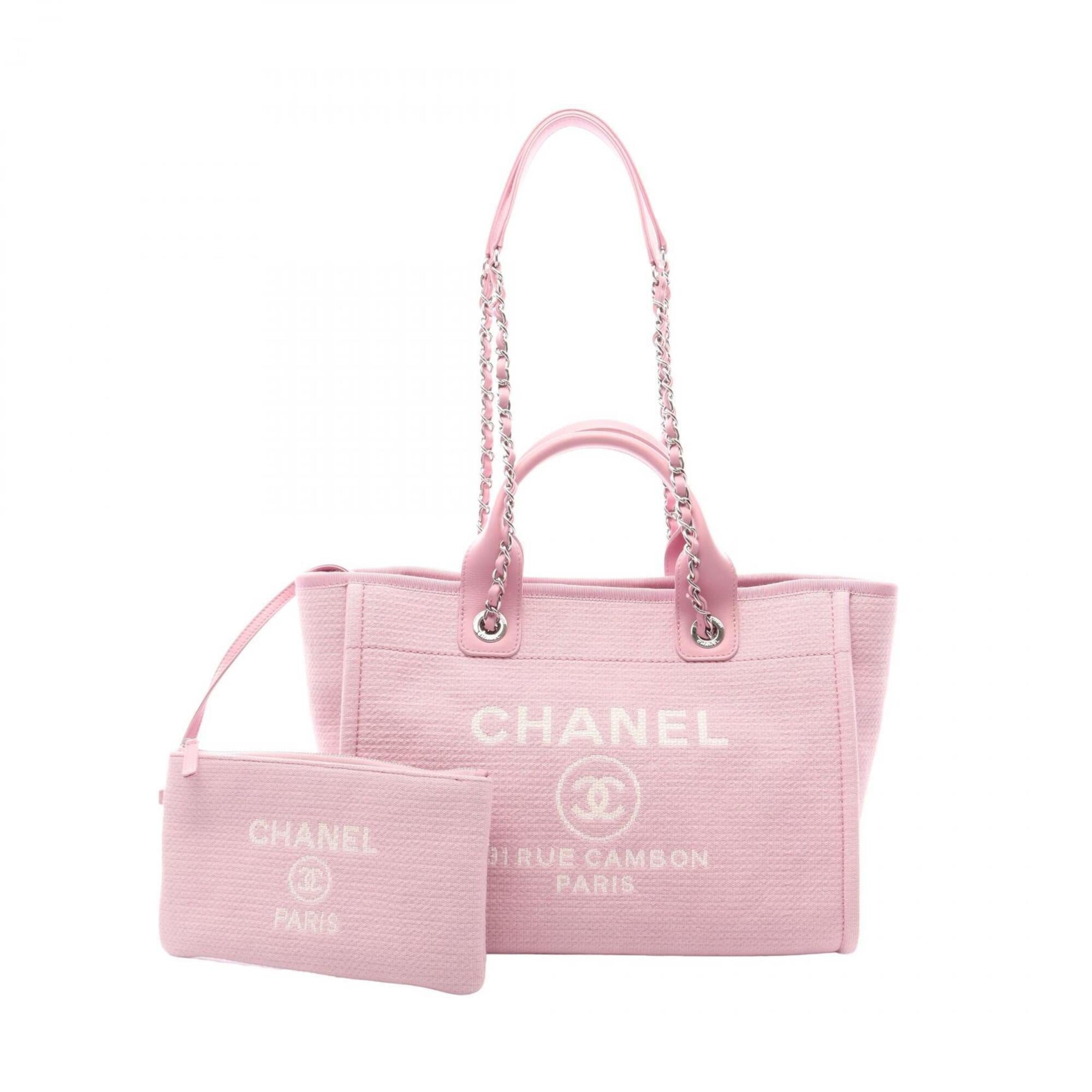 Chanel Pink Canvas Leather Handbag Pouch Tote Bag (Pre-Owned)