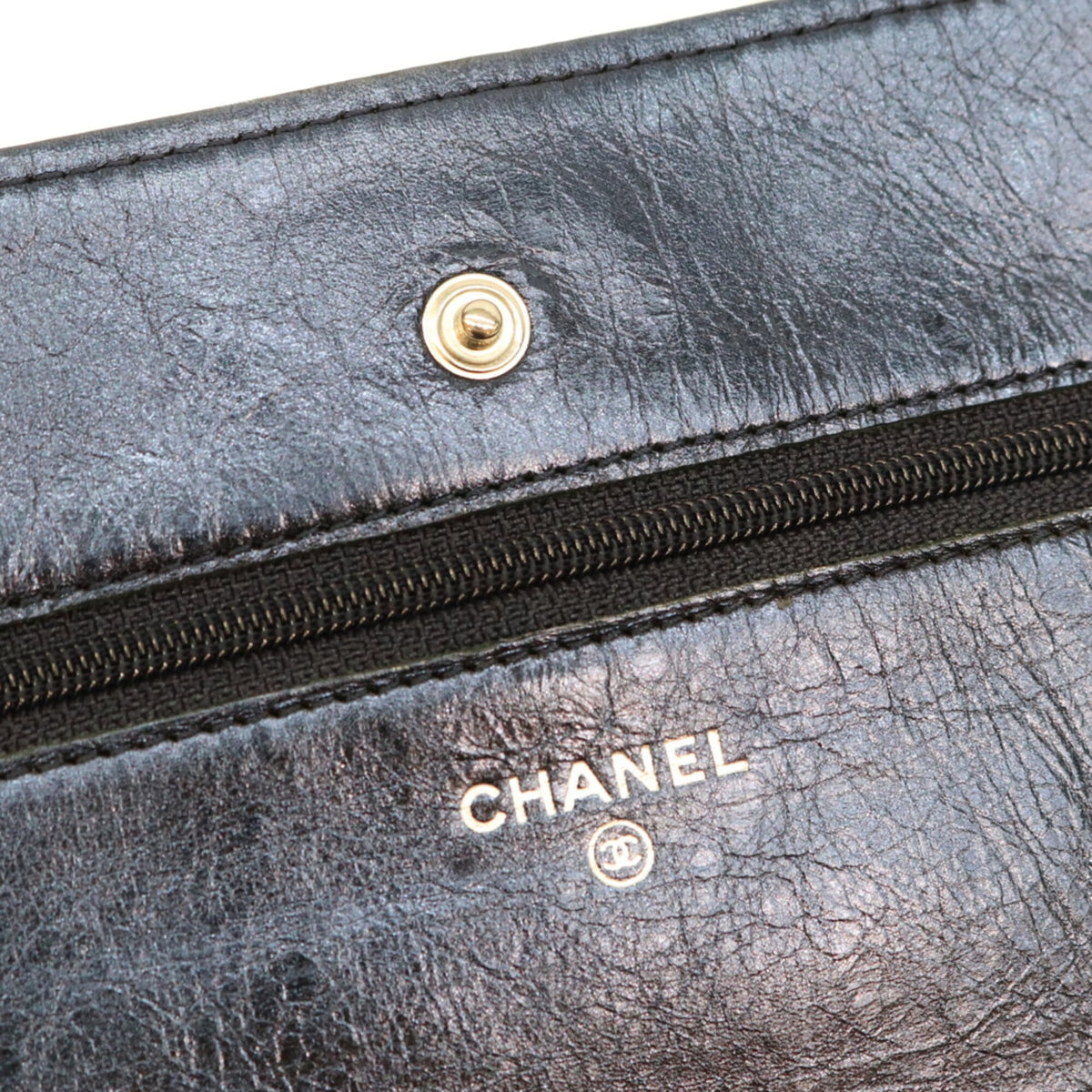 Chanel Metallic Navy Leather Shoulder Bag (Pre-Owned)