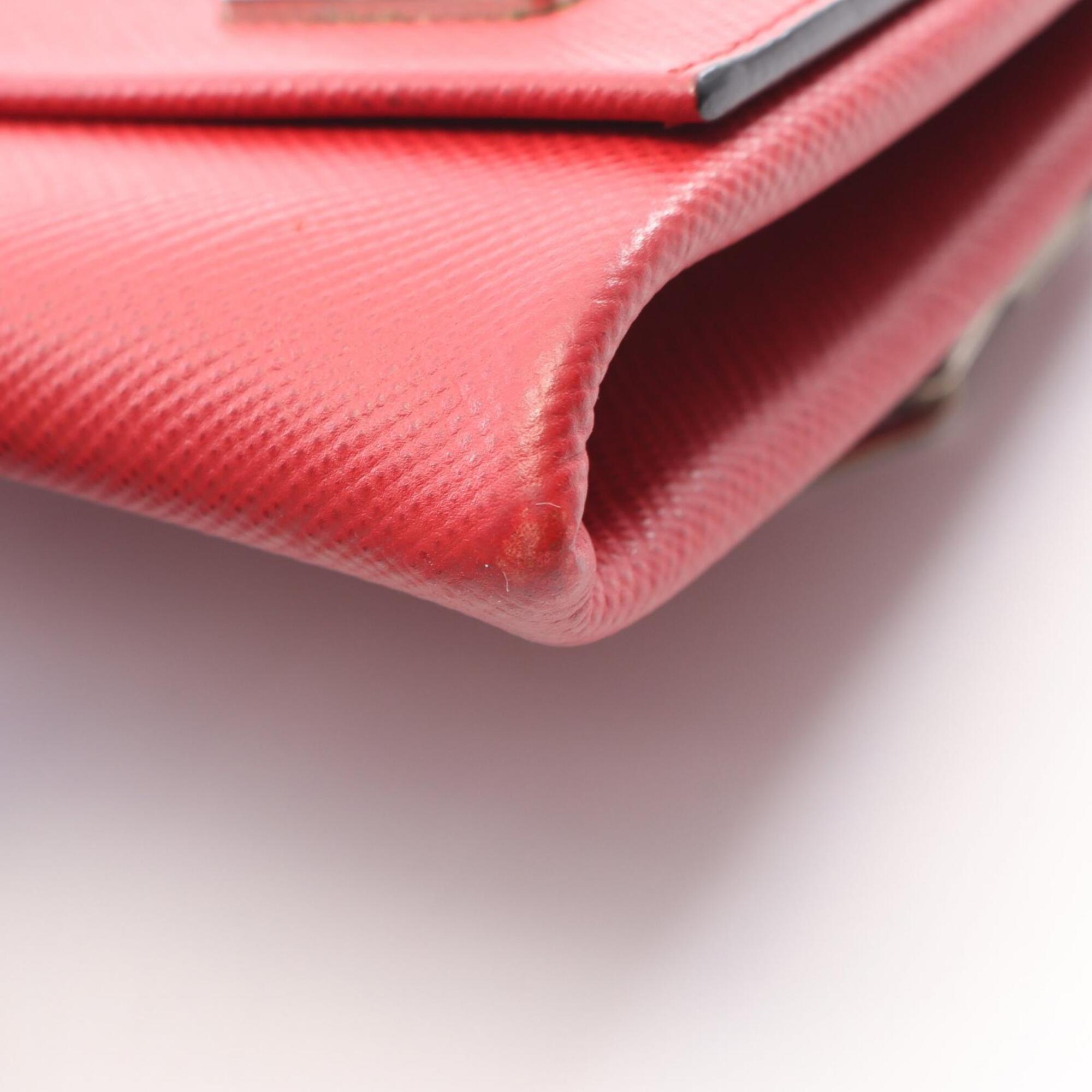 Prada Red Color Saffiano Triangle Handbag Shoulder Bag (Pre-Owned)