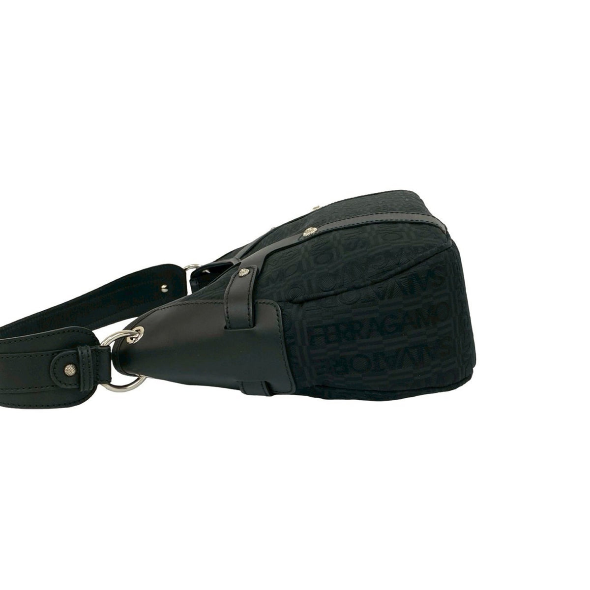 Salvatore Ferragamo Black Leather Canvas Shoulder Bag (Pre-Owned)