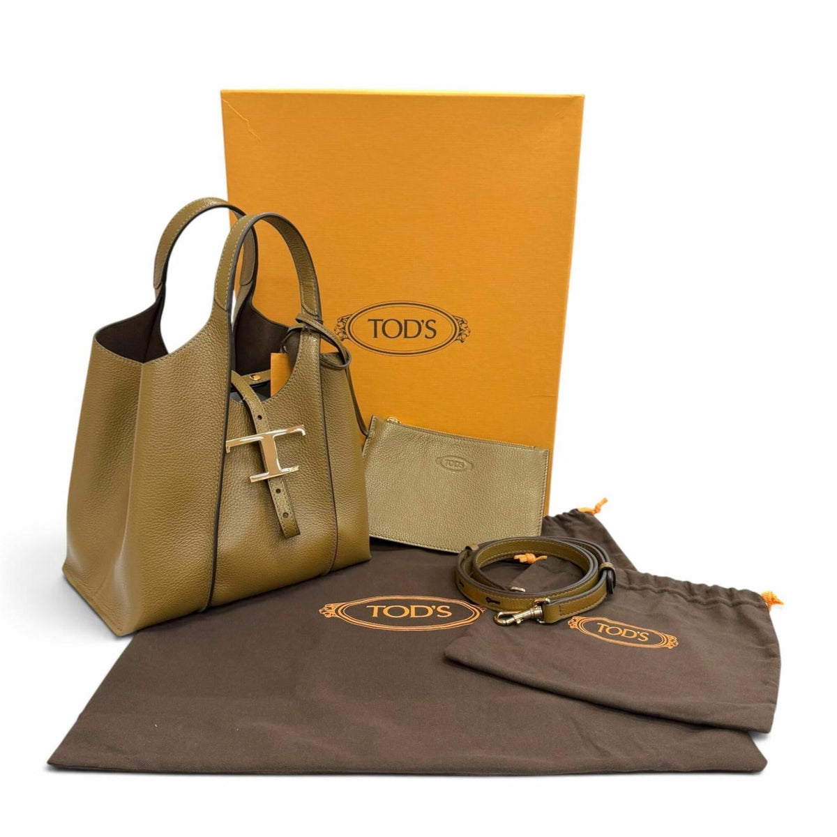 Tod's Olive Leather Pouch Shopping Bag Shoulder Bag Tote Bag (Pre-Owned)