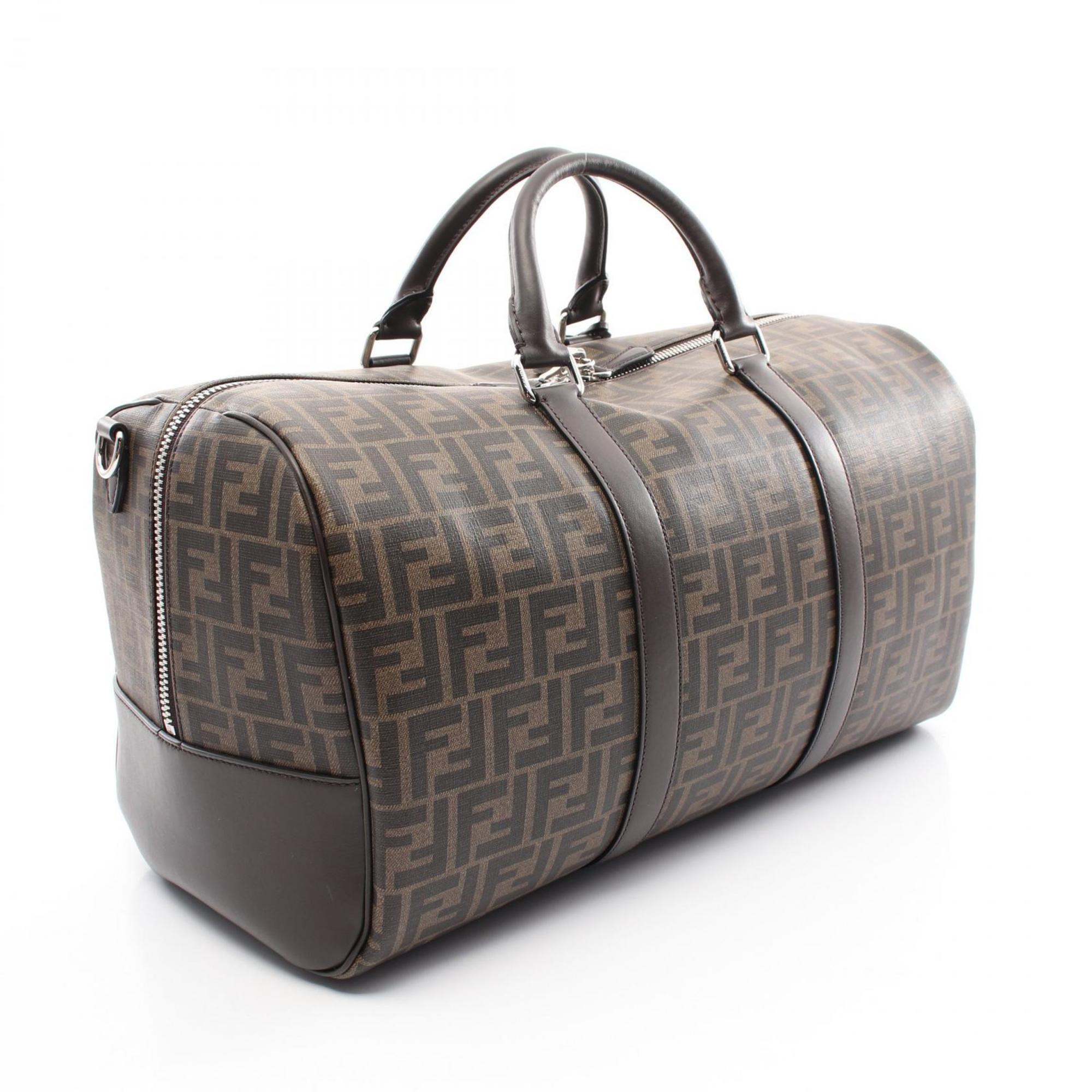 Fendi Zucca Black Brown Pvc Leather Boston Bag