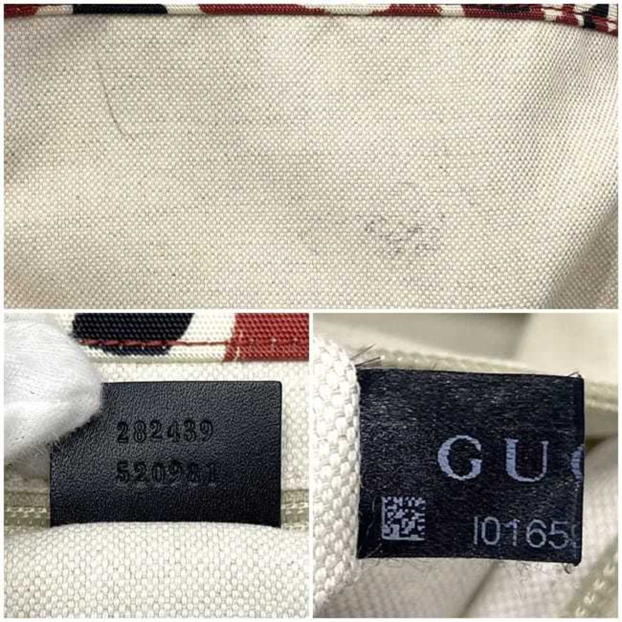 Gucci Black Red Color Canvas Leather Handbag Tote Bag (Pre-Owned)