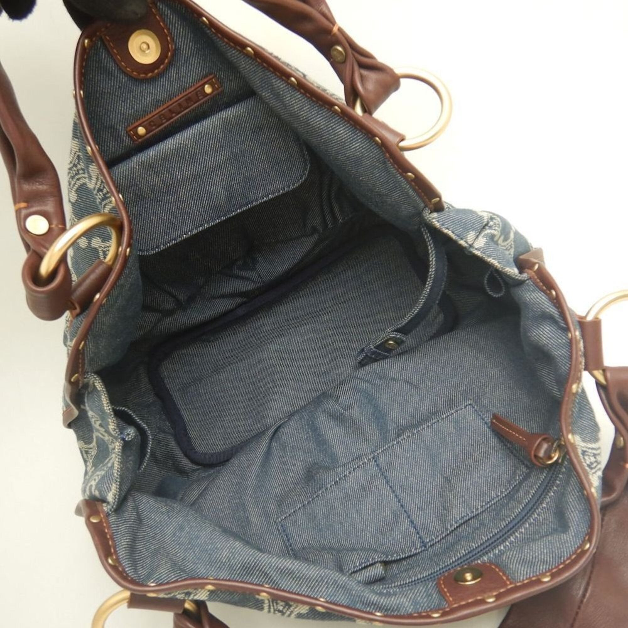 Celine Bittersweet Blue Brown Cotton Denim Leather Handbag (Pre-Owned)