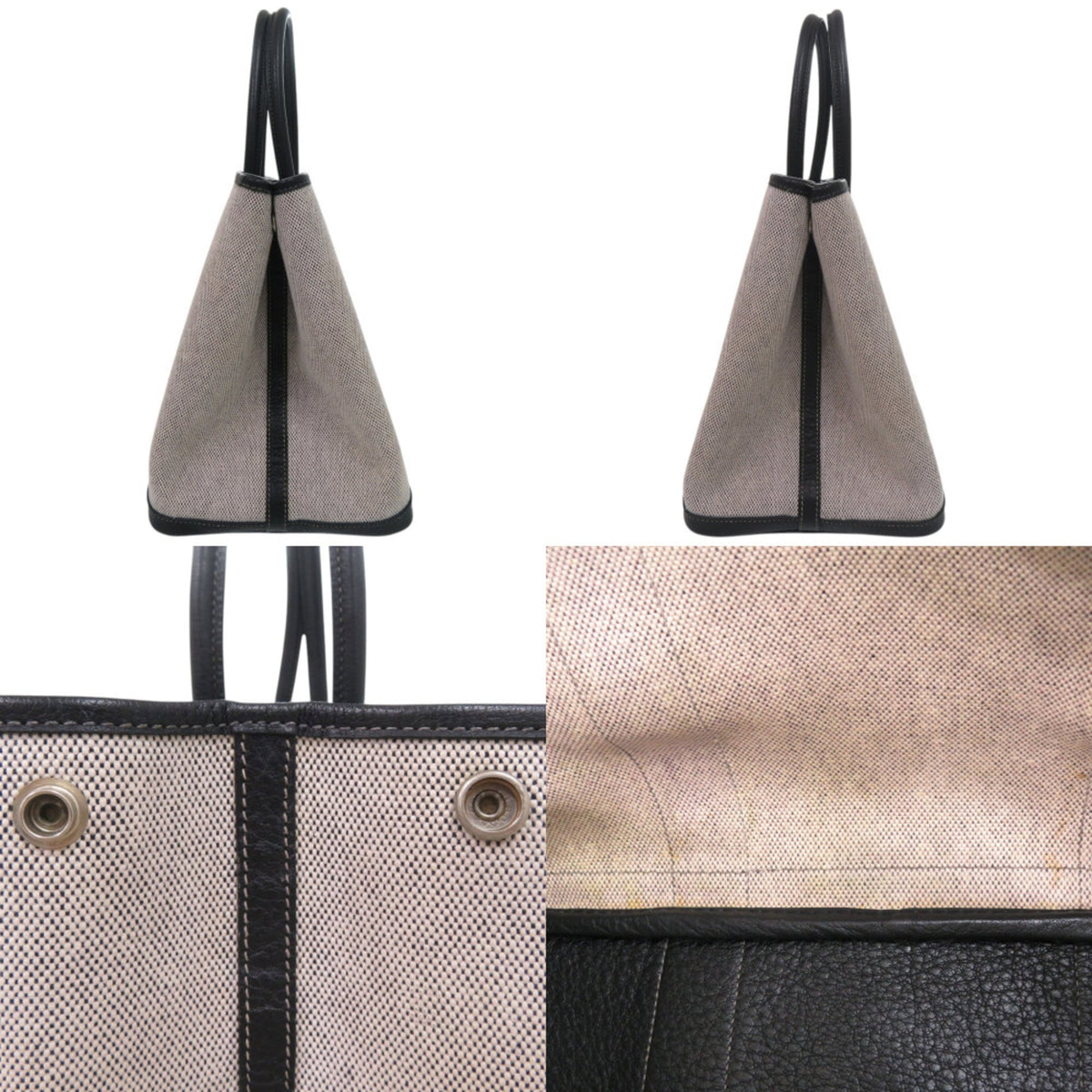 Hermes Ecru Gray Noir Toile H Negonda Leather Tote Bag (Pre-Owned)