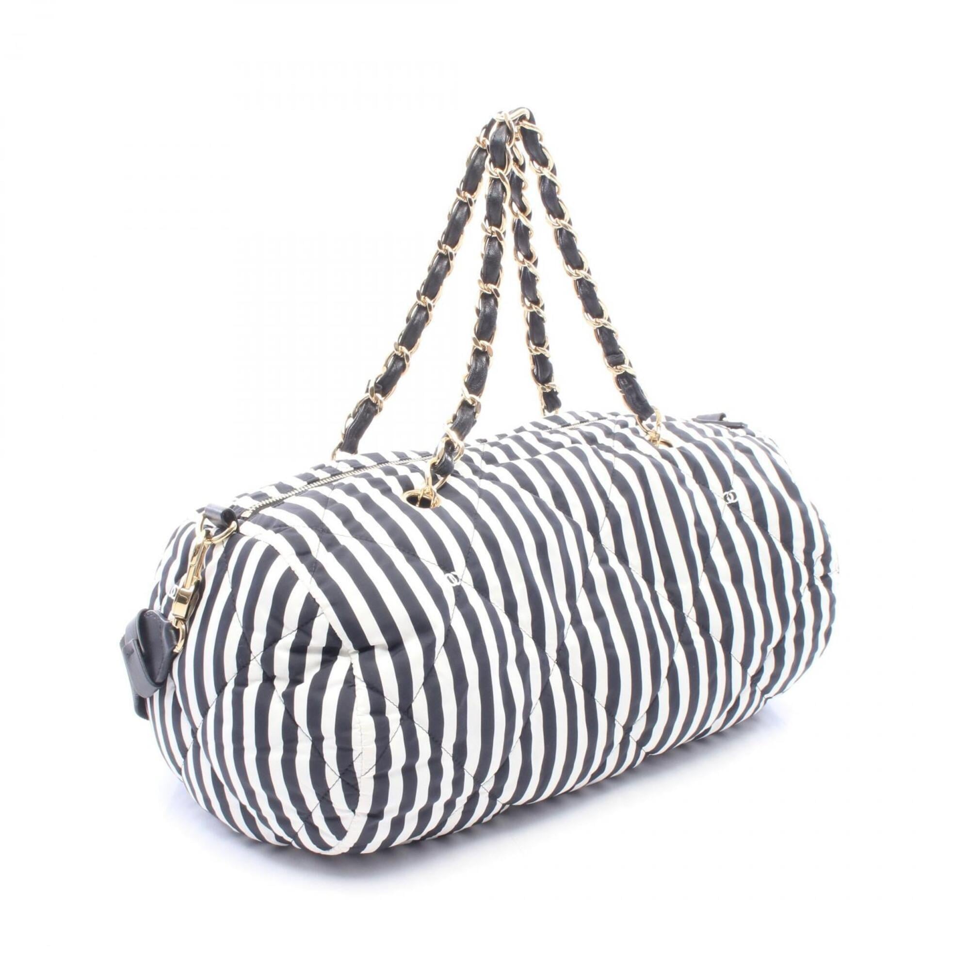 Chanel Black White Nylon Leather Handbag (Pre-Owned)