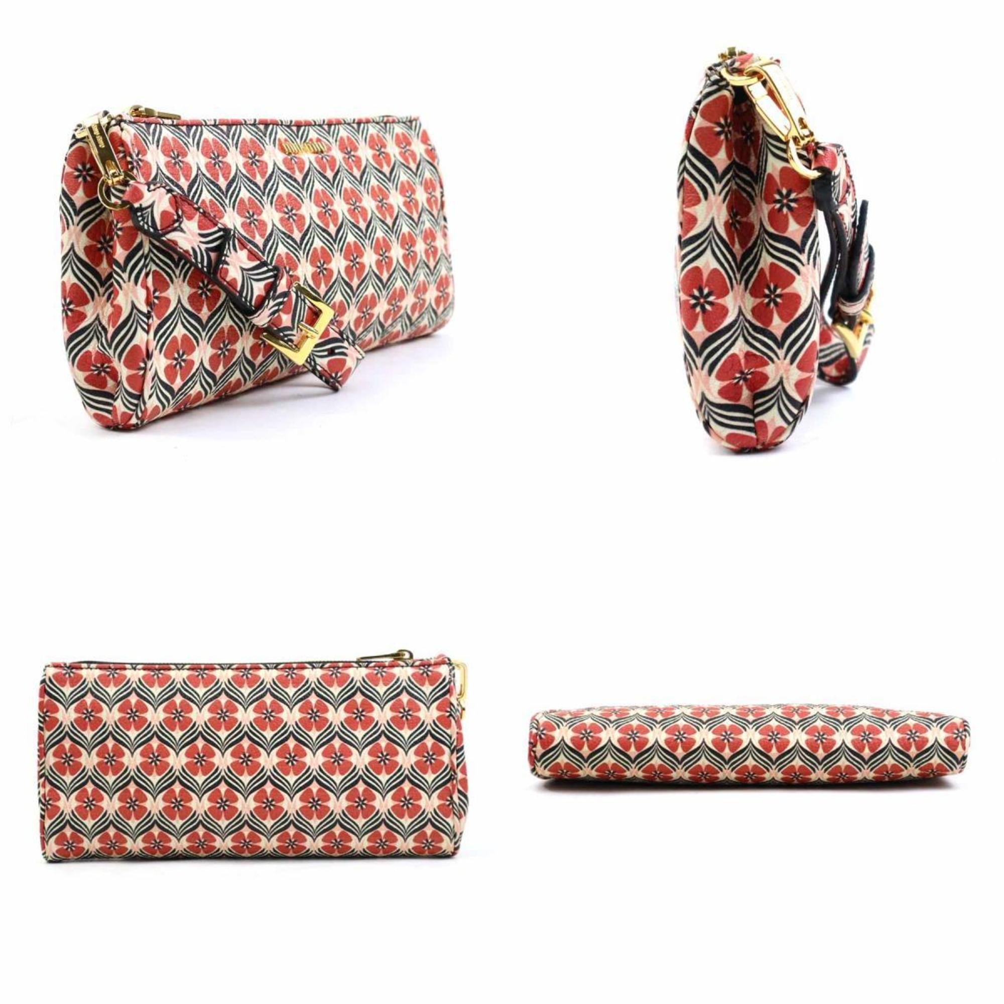 Miu Miu Multi-Color Red Color Leather Clutch Bag (Pre-Owned)