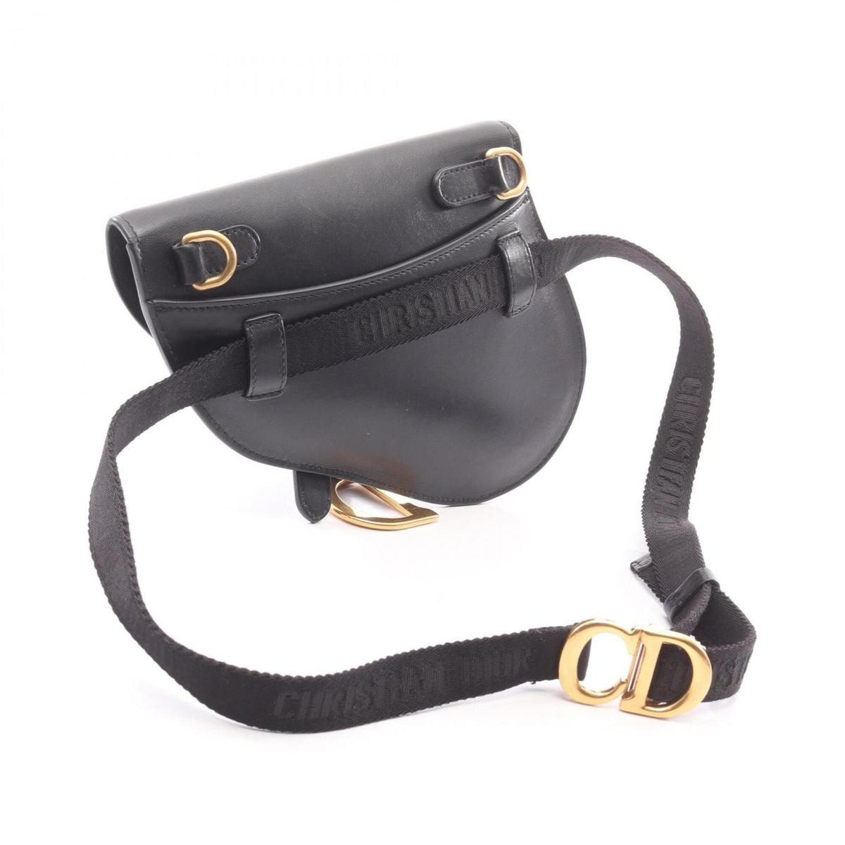 Christian Dior Black Leather Fanny Pack Handbag Saddle Bag (Pre-Owned)