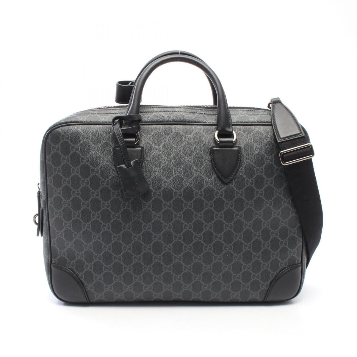 Gucci Black Gray Coated Canvas Leather Briefcase Handbag (Pre-Owned)