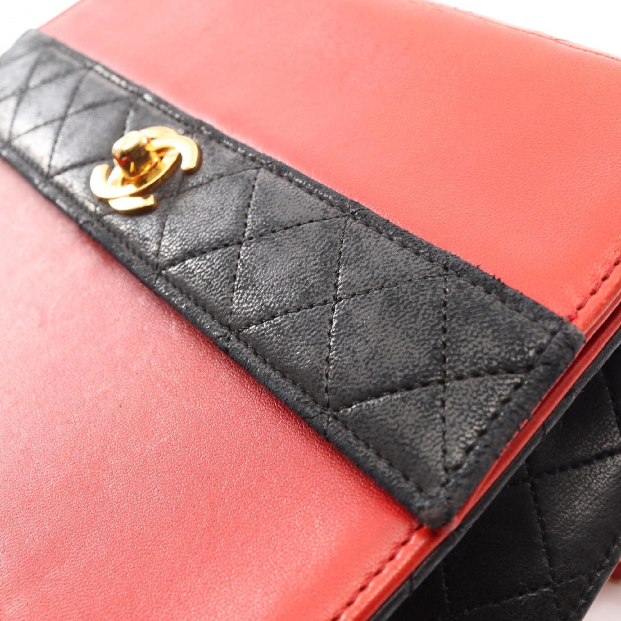Chanel Black Red Color Leather Handbag Shoulder Bag (Pre-Owned)