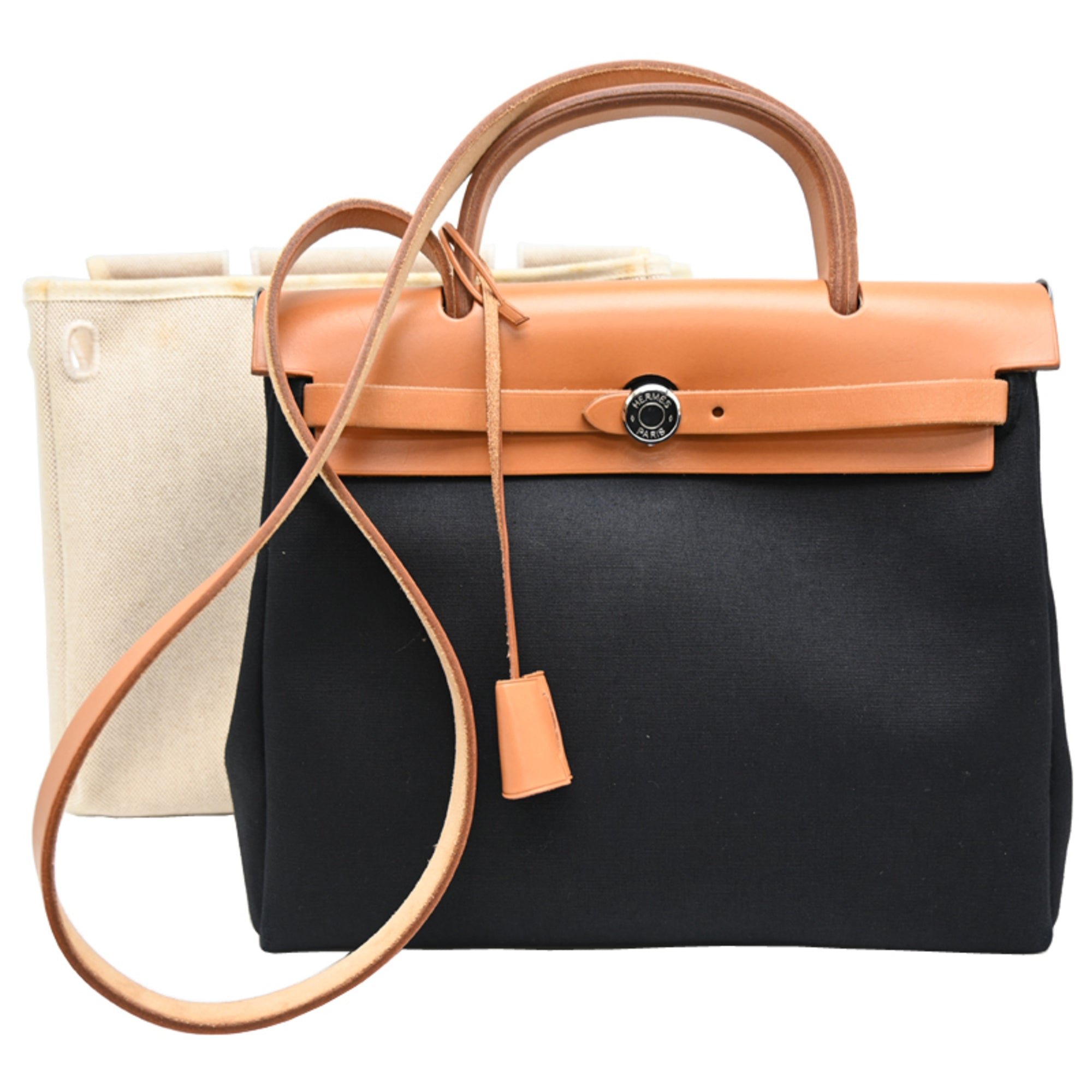 Hermes Beige Black Toile Officier Handbag Shoulder Bag (Pre-Owned)