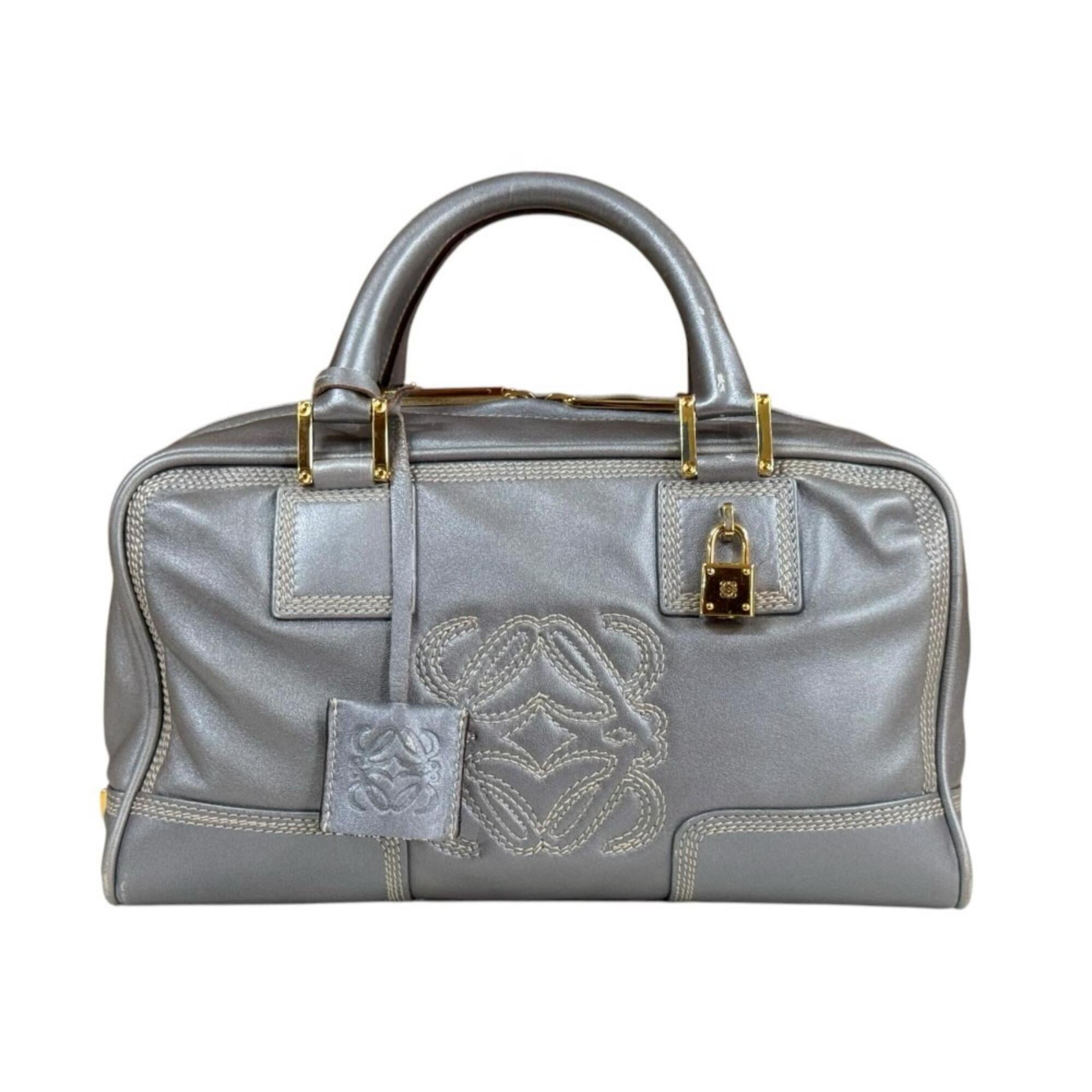 Loewe Gray Metallic Gray Leather Handbag (Pre-Owned)