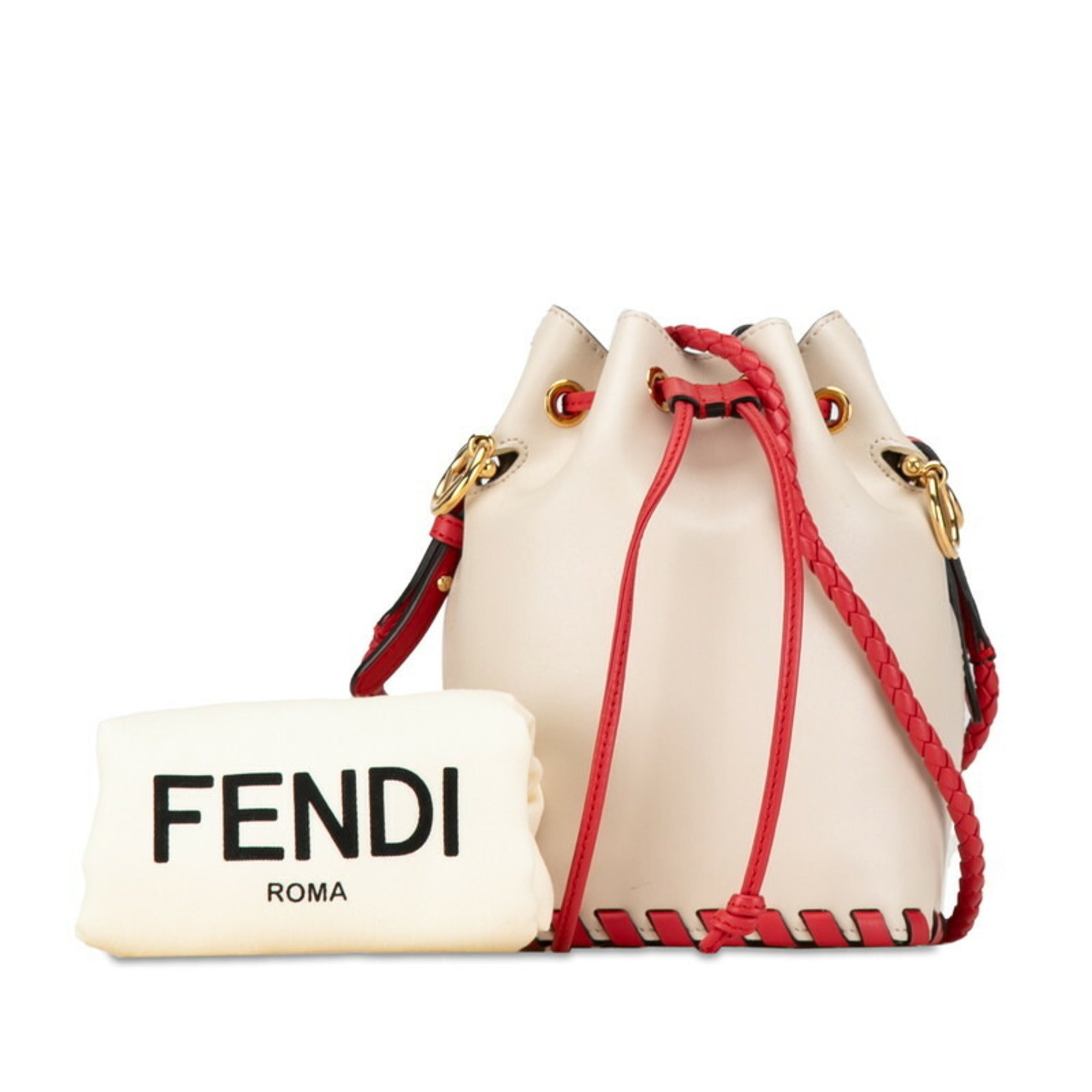 Fendi Beige Red Color Leather Shoulder Bag (Pre-Owned)