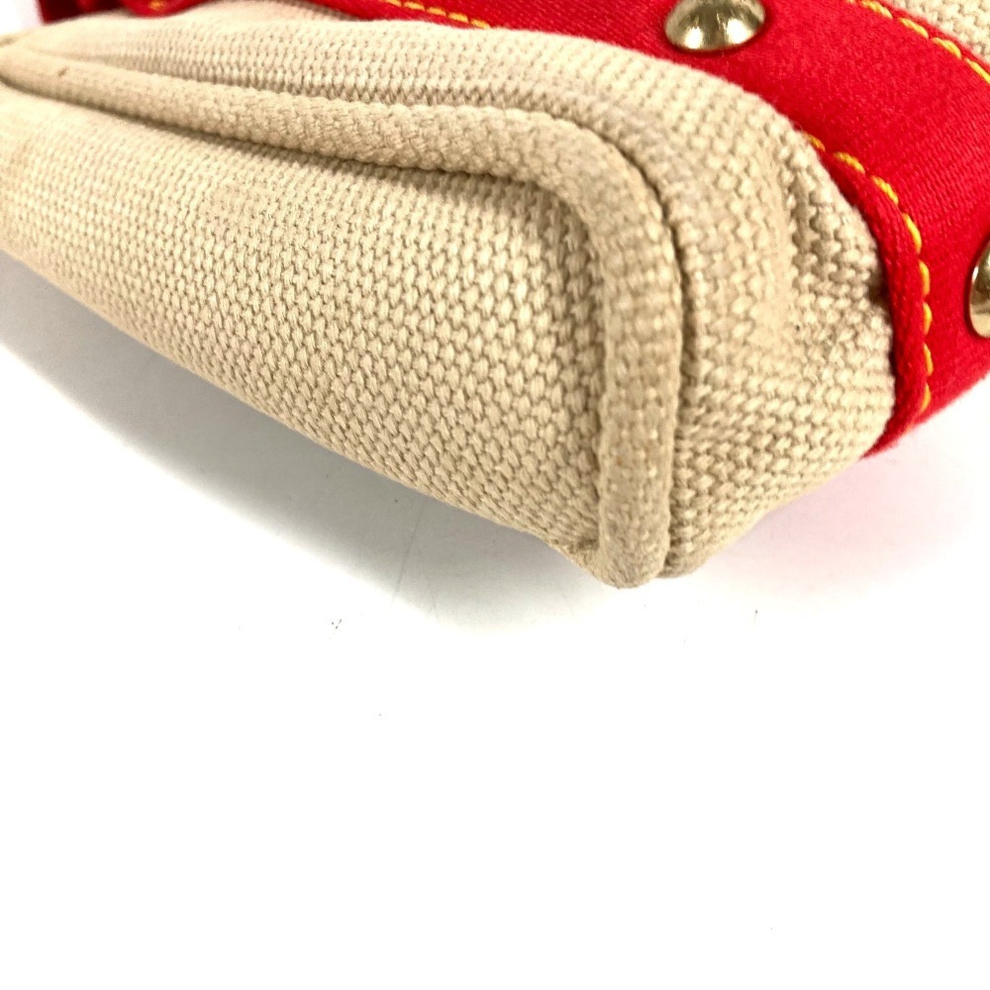 Louis Vuitton Beige Red Color Canvas Handbag Tote Bag (Pre-Owned)