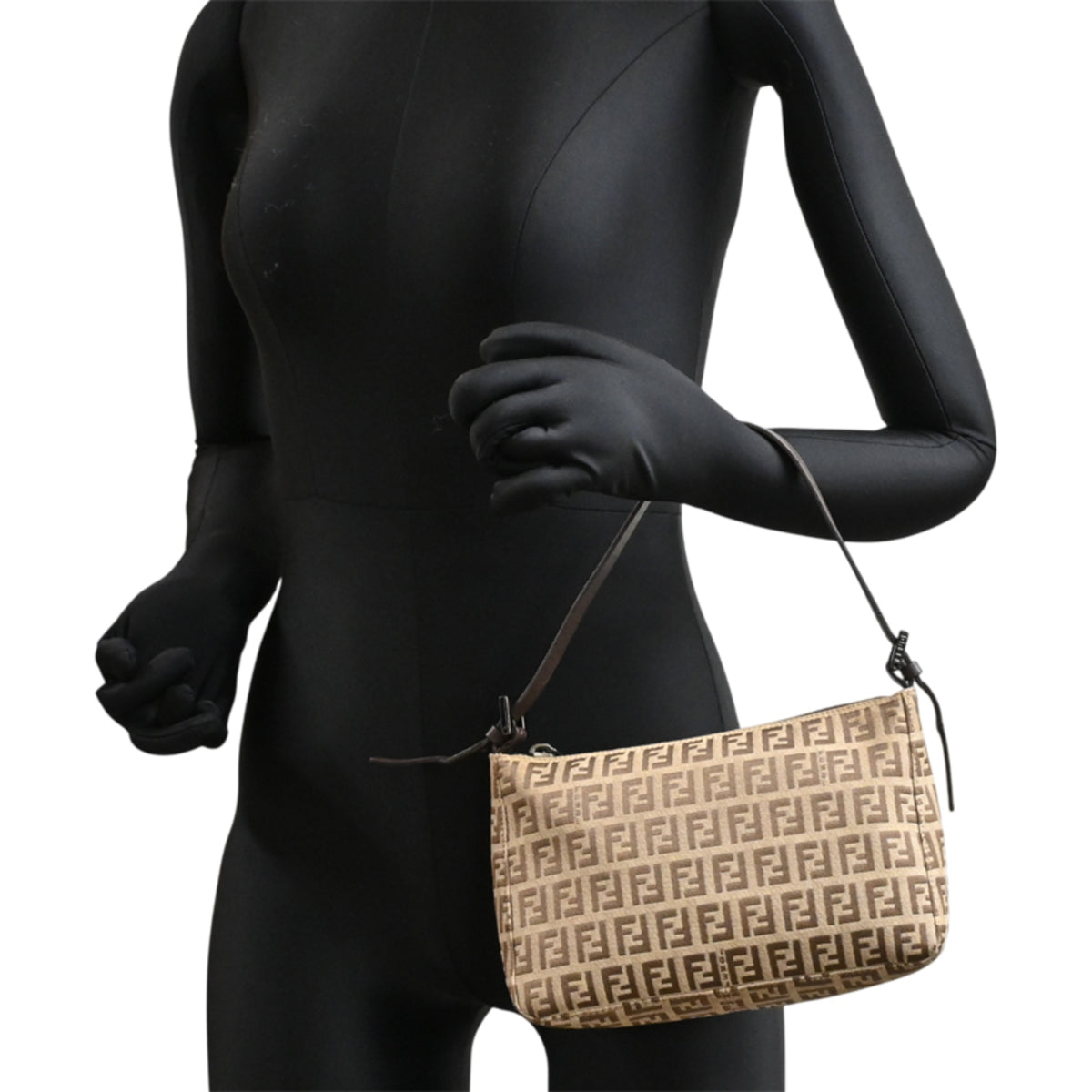 Fendi Beige Brown Canvas Leather Handbag (Pre-Owned)