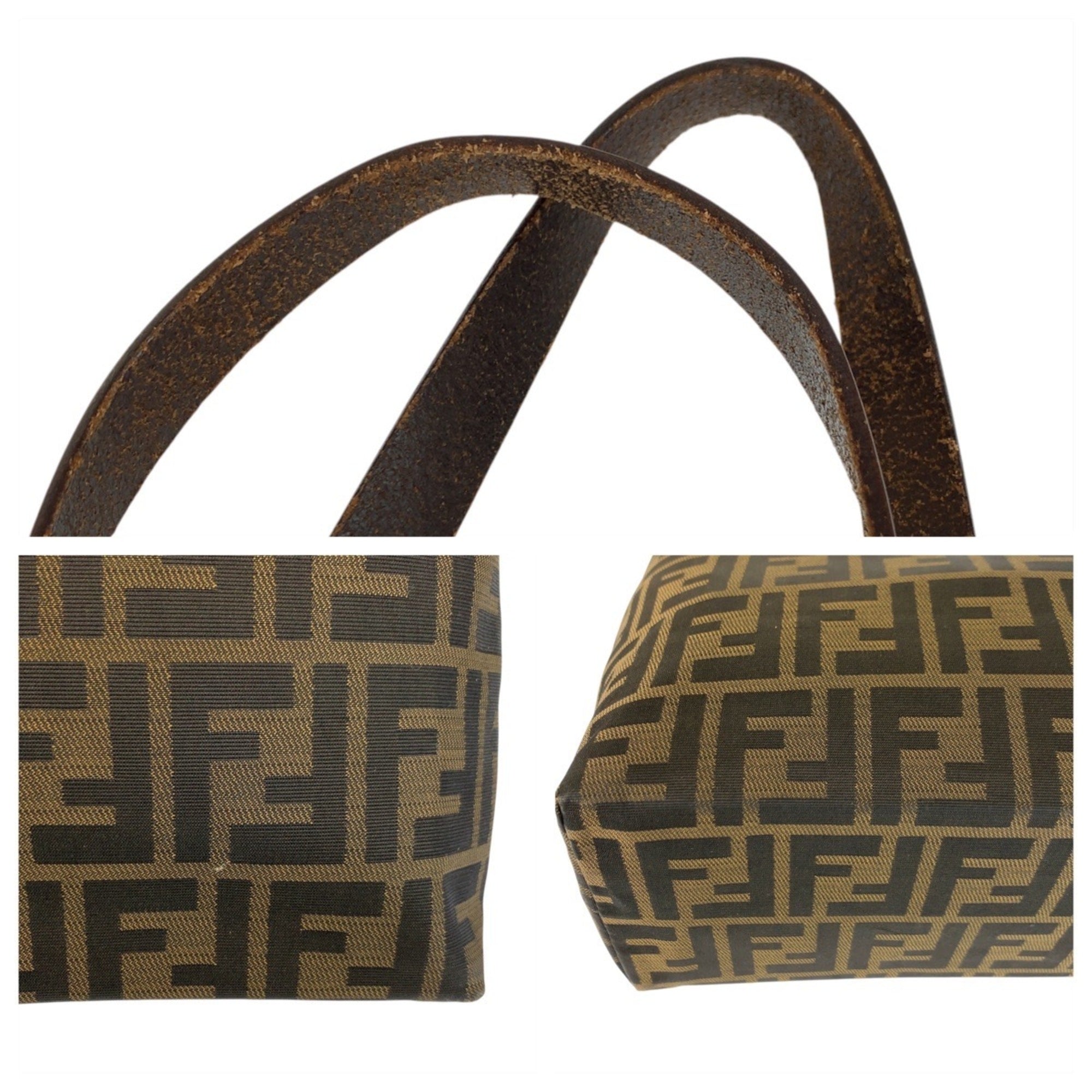 Fendi Brown Canvas Leather Shoulder Bag Tote Bag (Pre-Owned)