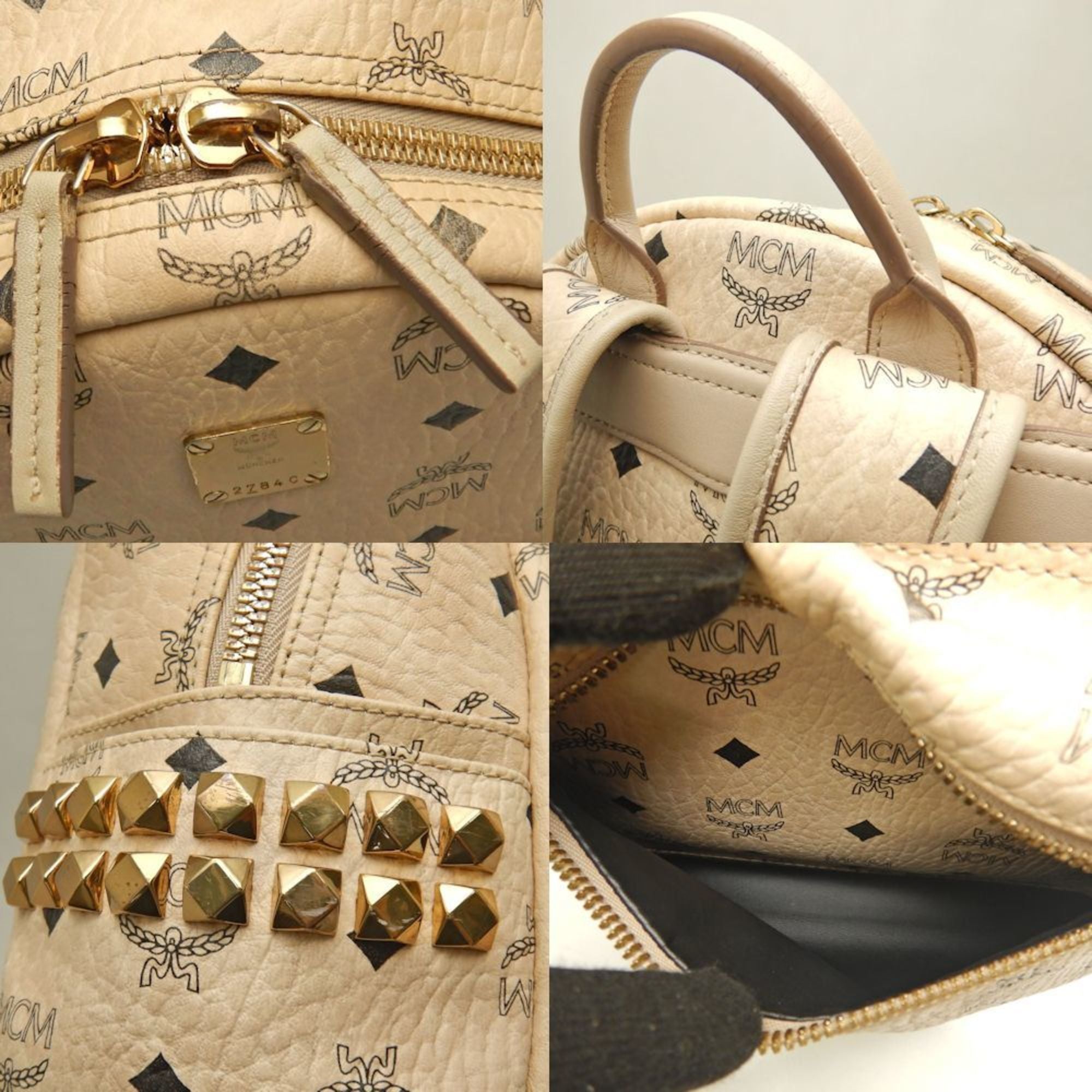 Mcm Visetos Beige Leather Backpack (Pre-Owned)
