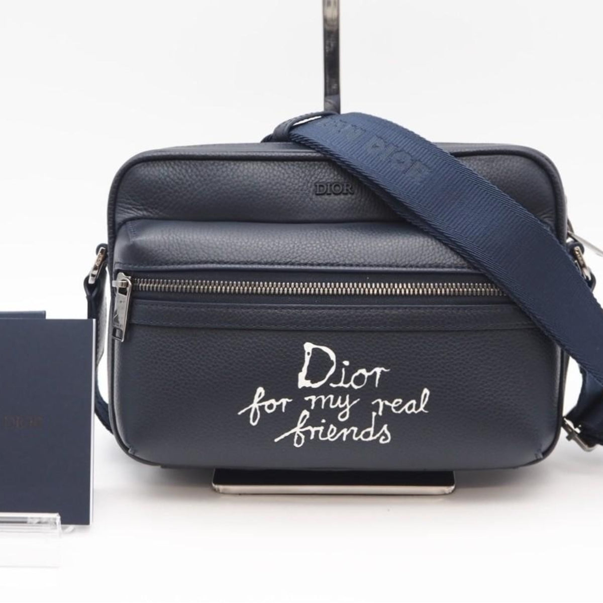 Christian Dior Navy Leather Messenger Bag Shoulder Bag (Pre-Owned)