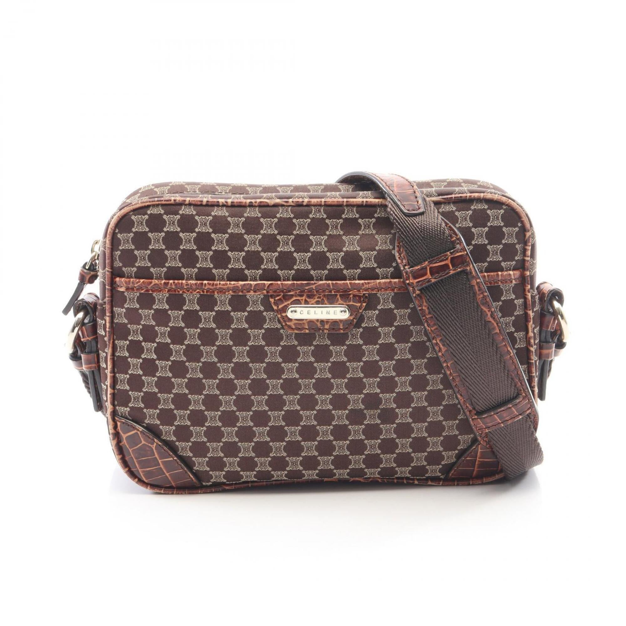 Celine Brown Canvas Leather Handbag Shoulder Bag (Pre-Owned)