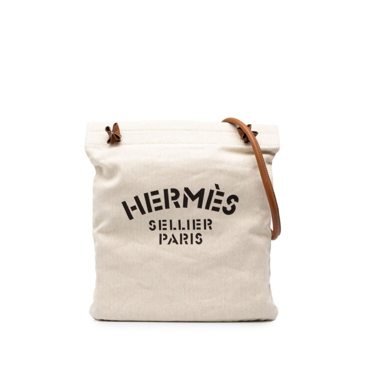 Hermes Beige Brown Cotton Leather Shoulder Bag (Pre-Owned)