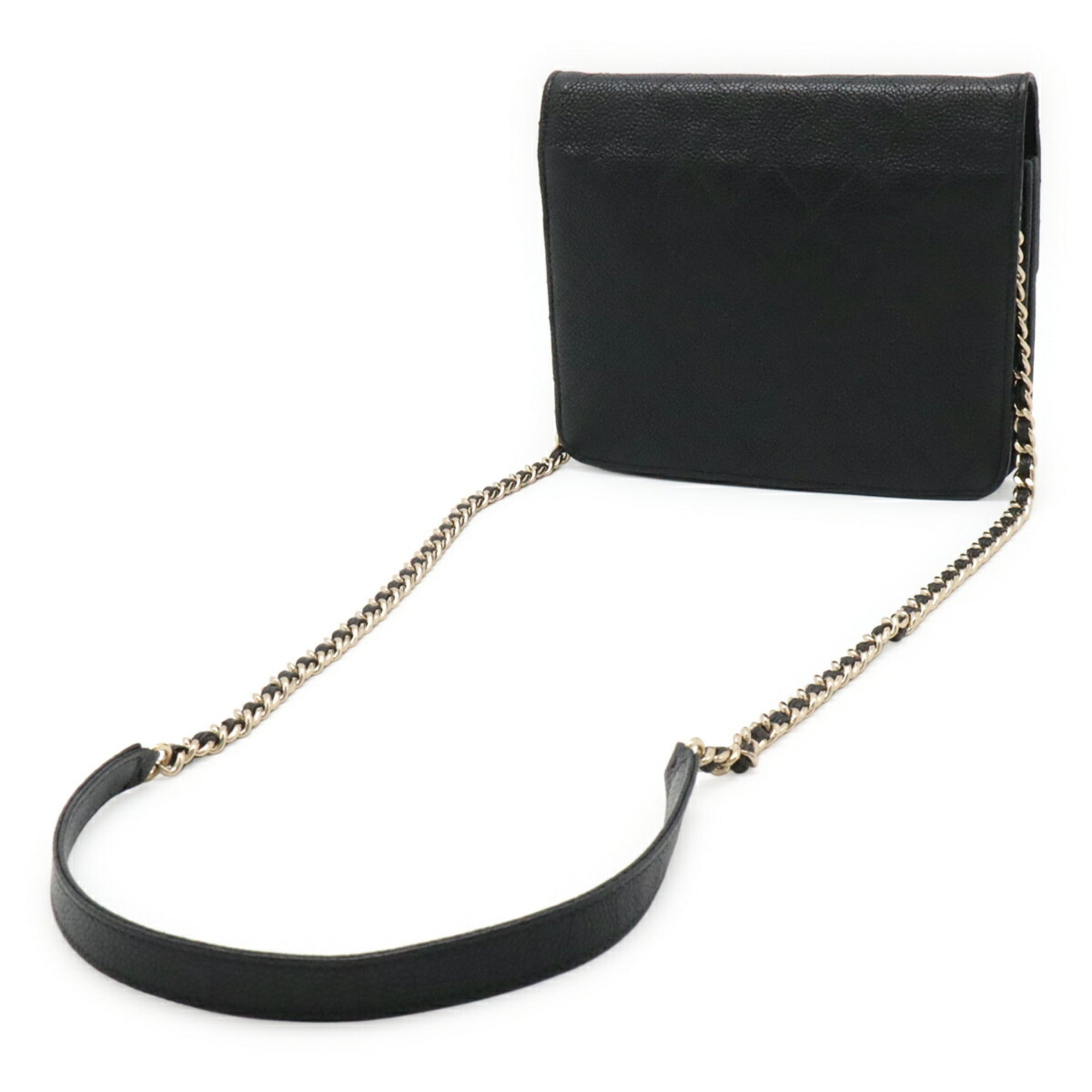 Chanel Matelasse Black Grained Calfskin Chain/Shoulder Wallet (Pre-Owned)