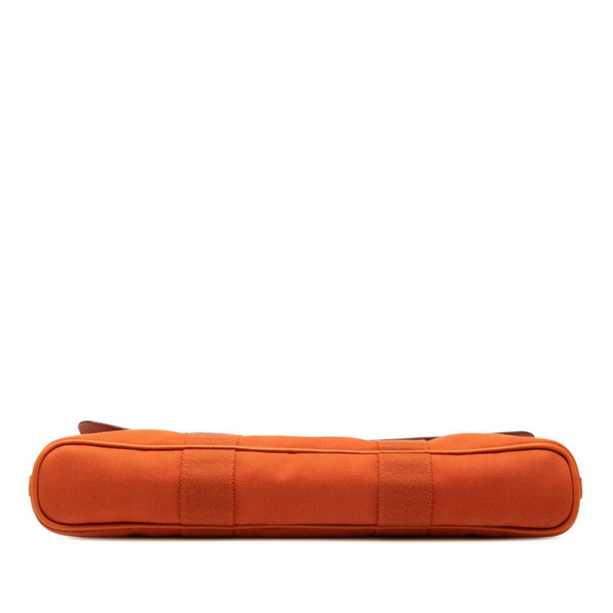 Hermes Orange Toile Chevron Leather Handbag (Pre-Owned)