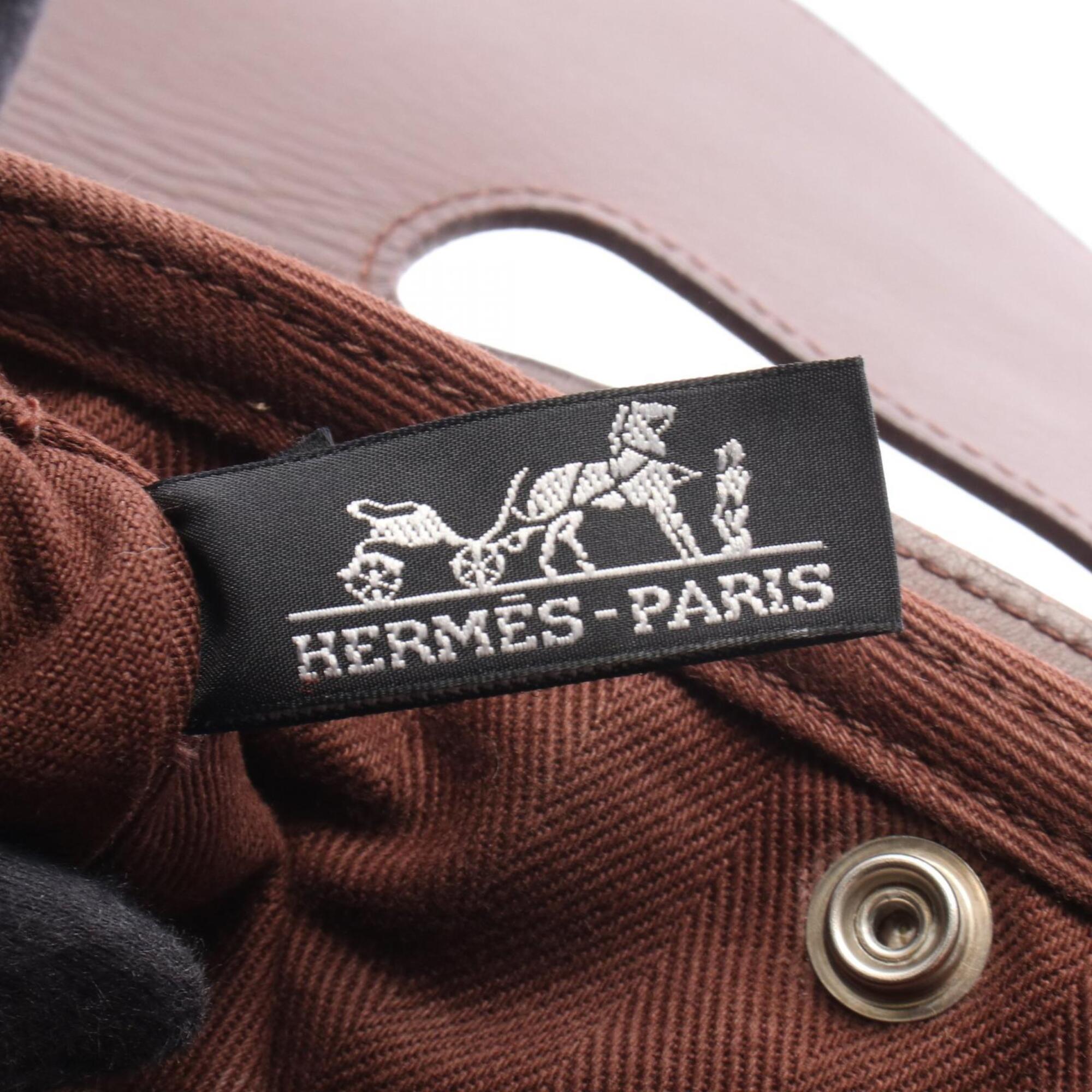 Hermes Brown Toile Chevron Leather Canvas Handbag (Pre-Owned)