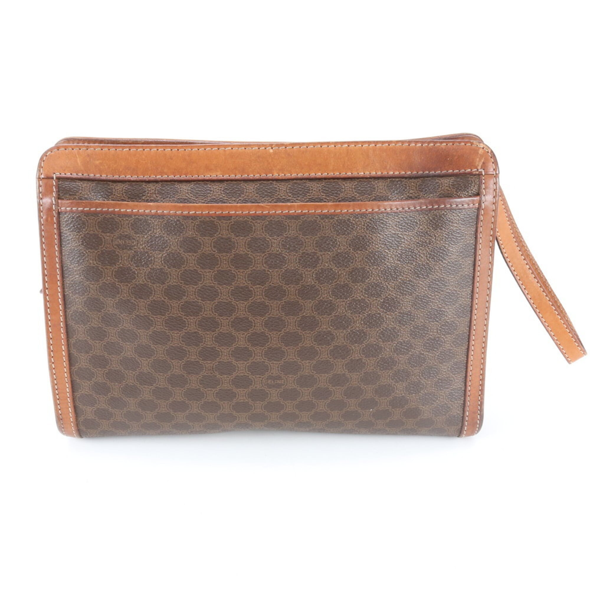 Celine Macadam Brown Leather Coated Canvas Handbag (Pre-Owned)