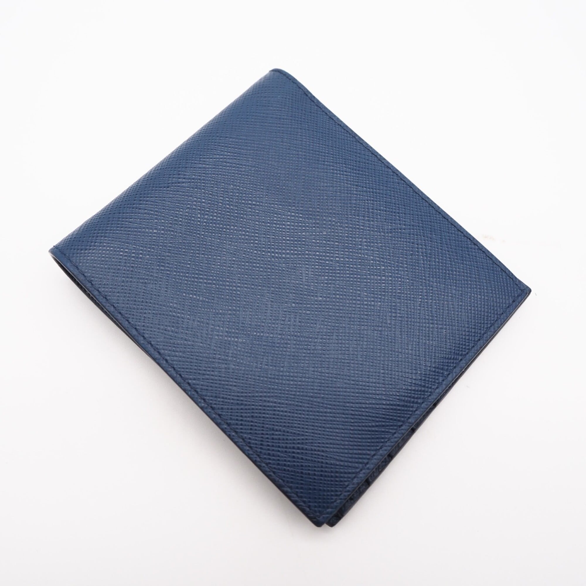 Prada Saffiano Blue Leather Bill Wallet (Bi-Fold) (Pre-Owned)