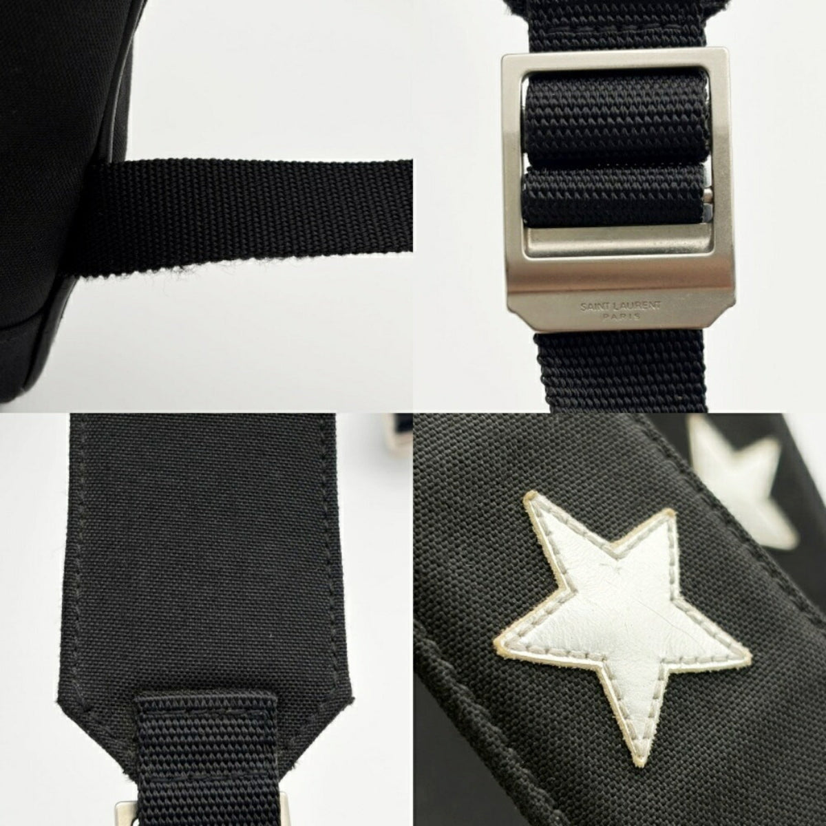 Saint Laurent Black Silver Canvas Leather Backpack (Pre-Owned)