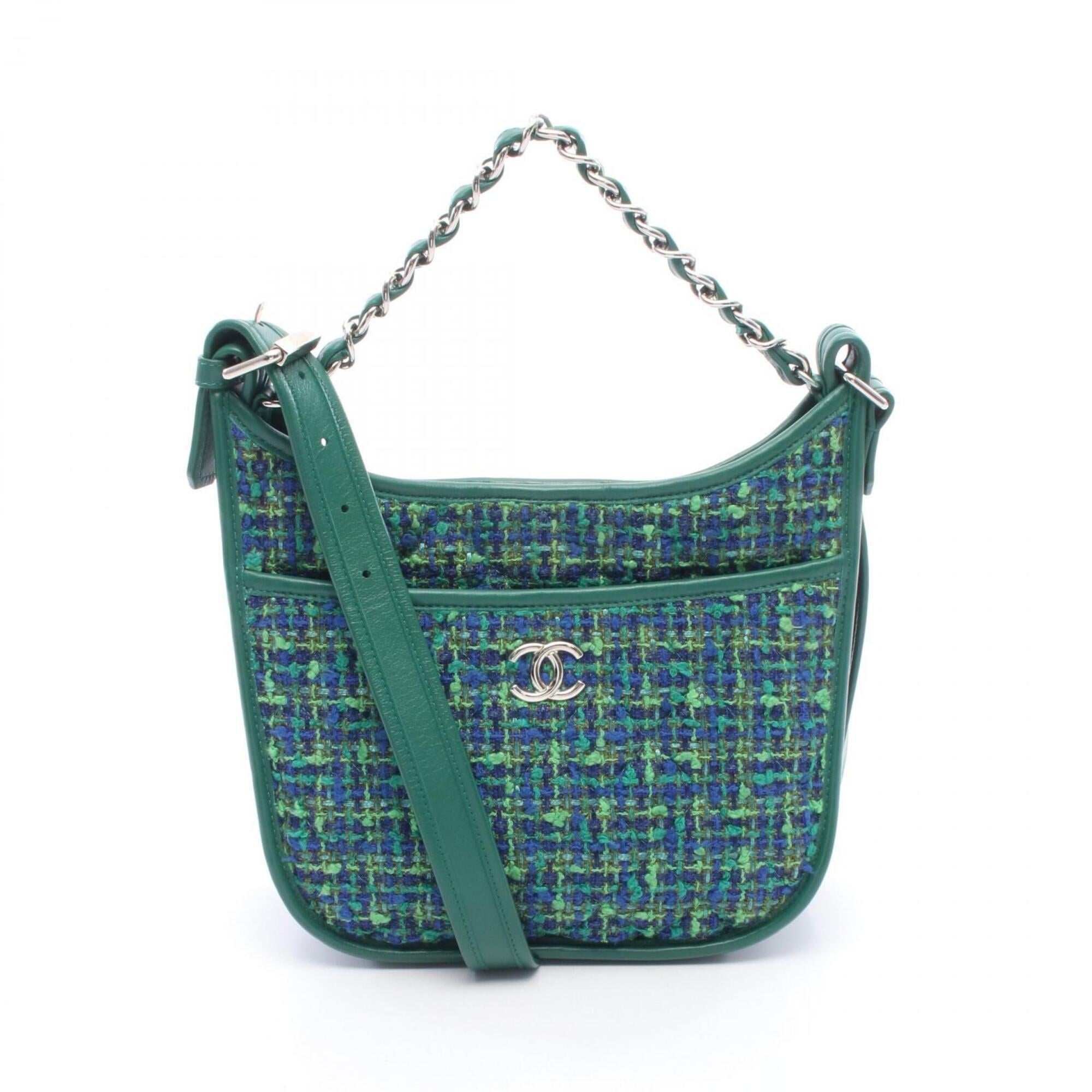 Chanel Blue Green Multi-Color Fabric Leather Handbag Shoulder Bag (Pre-Owned)