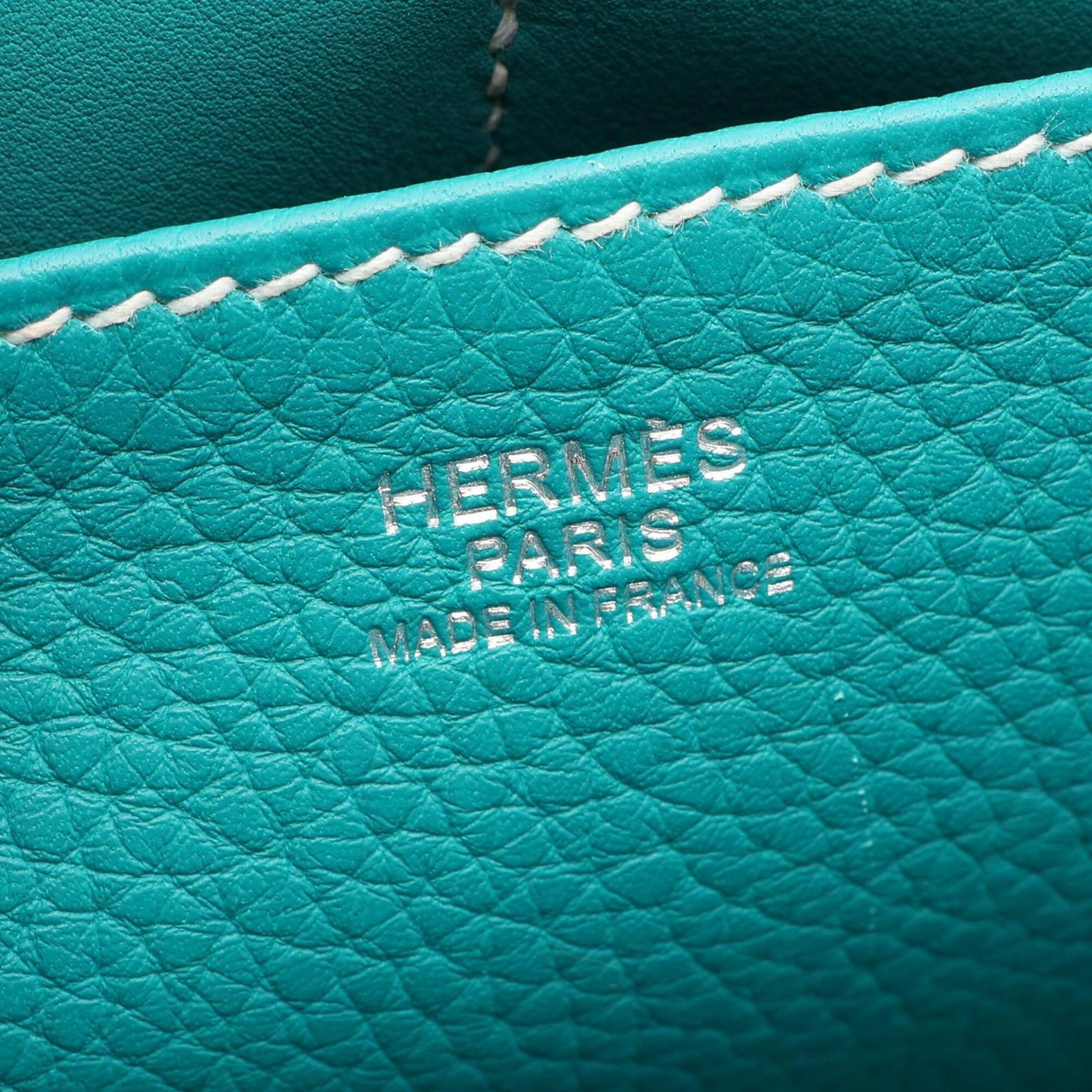 Hermes Blue Green Taurillon Clemence Leather Handbag (Pre-Owned)